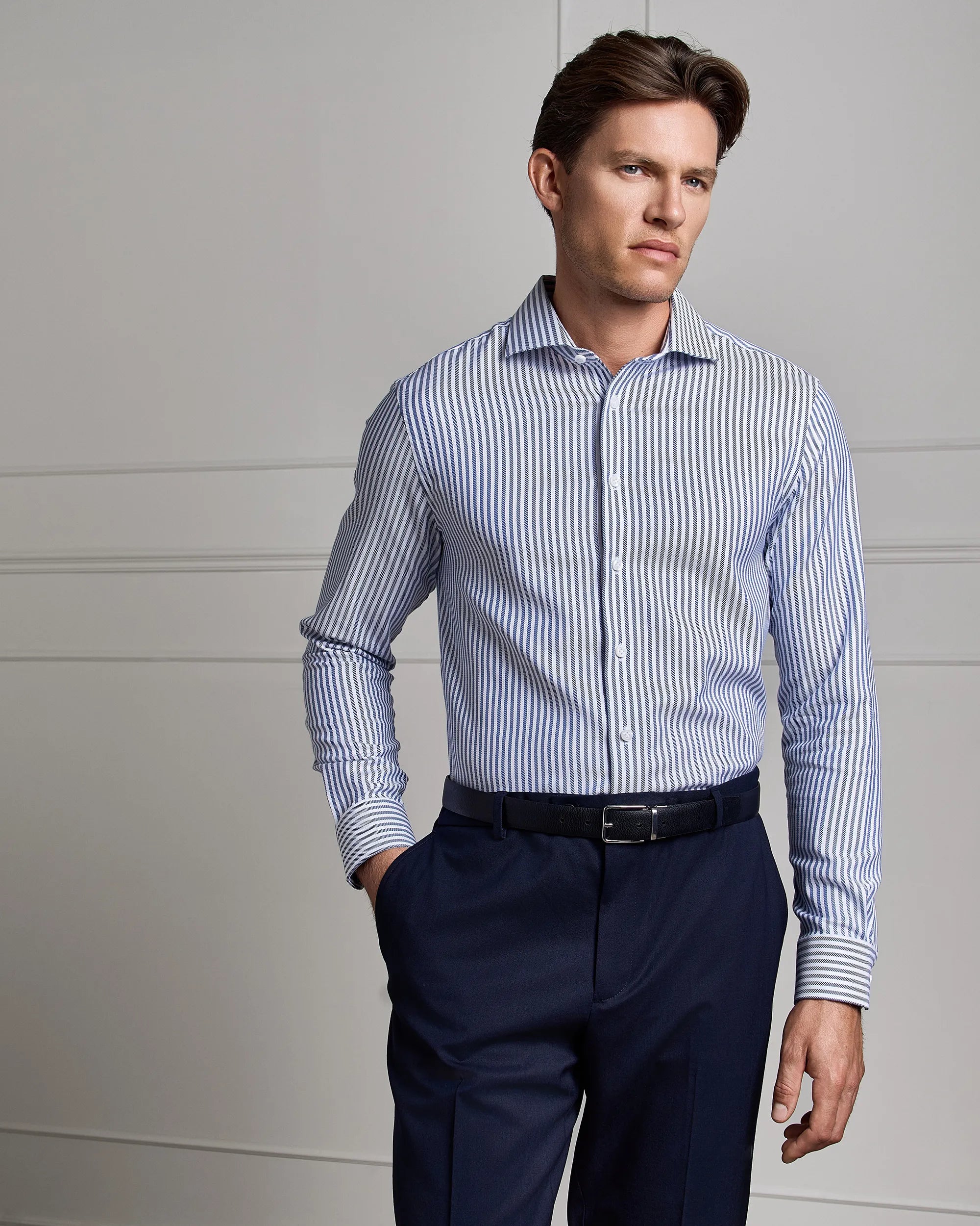 Performance Cotton Stripe Shirt - Performance Cotton Stripe Shirt Navy Stripe