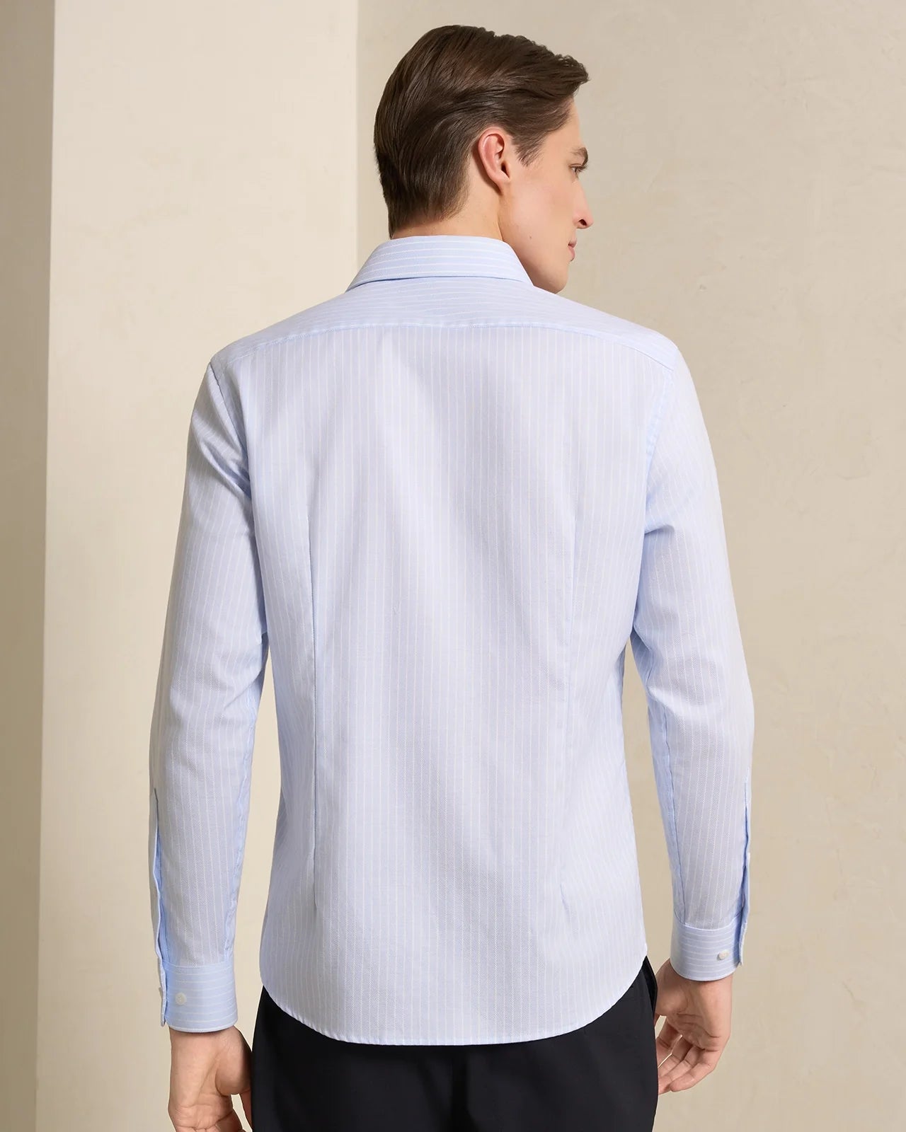 Performance Cotton Herringbone Stripe Shirt - Performance Cotton Herringbone Stripe Shirt Blue Stripe