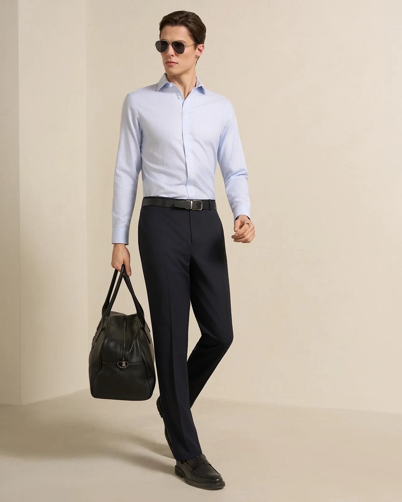 Performance Cotton Herringbone Stripe Shirt - Performance Cotton Herringbone Stripe Shirt Blue Stripe