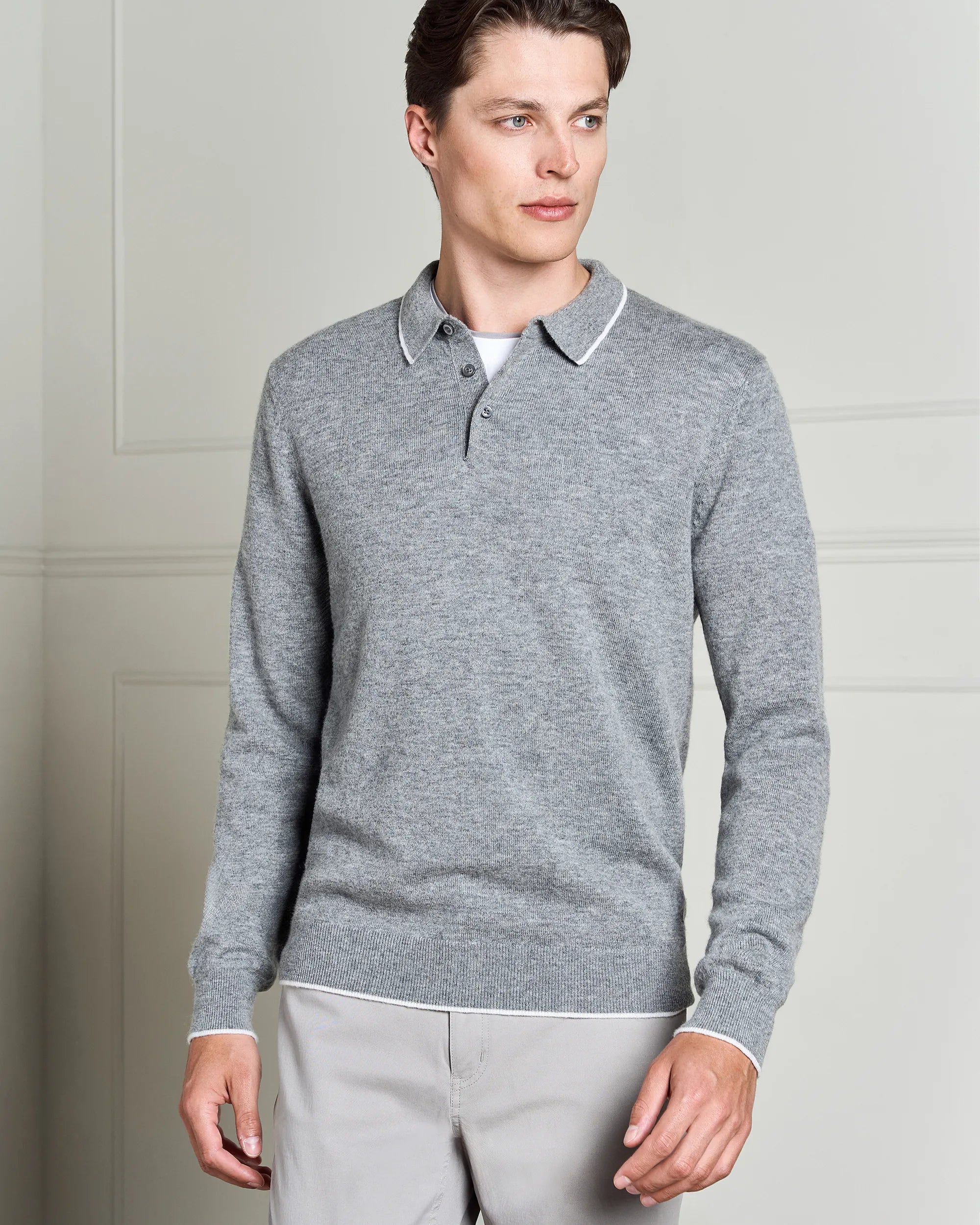 Cortina Long Sleeve Knit Polo - Cortina Long Sleeve Knit Polo Grey