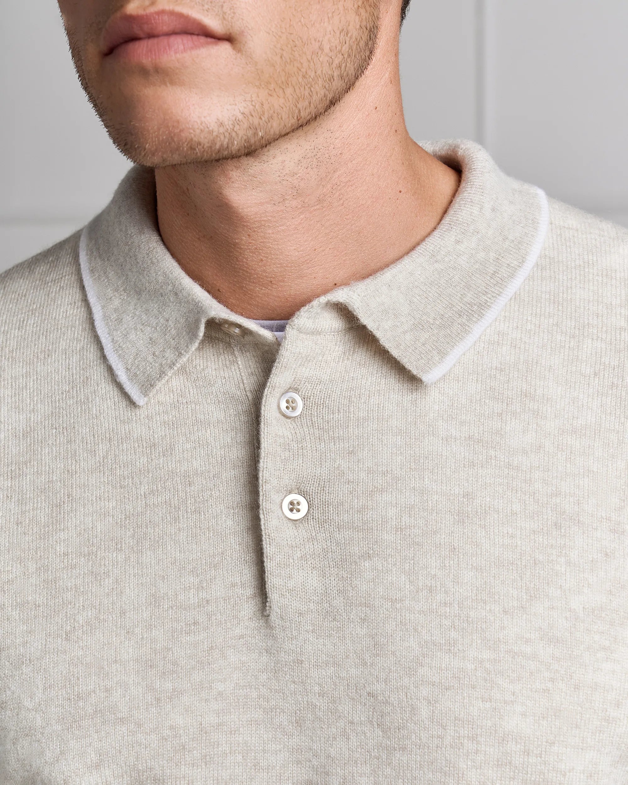 Cortina Long Sleeve Knit Polo - Cortina Long Sleeve Knit Polo Htr Cream