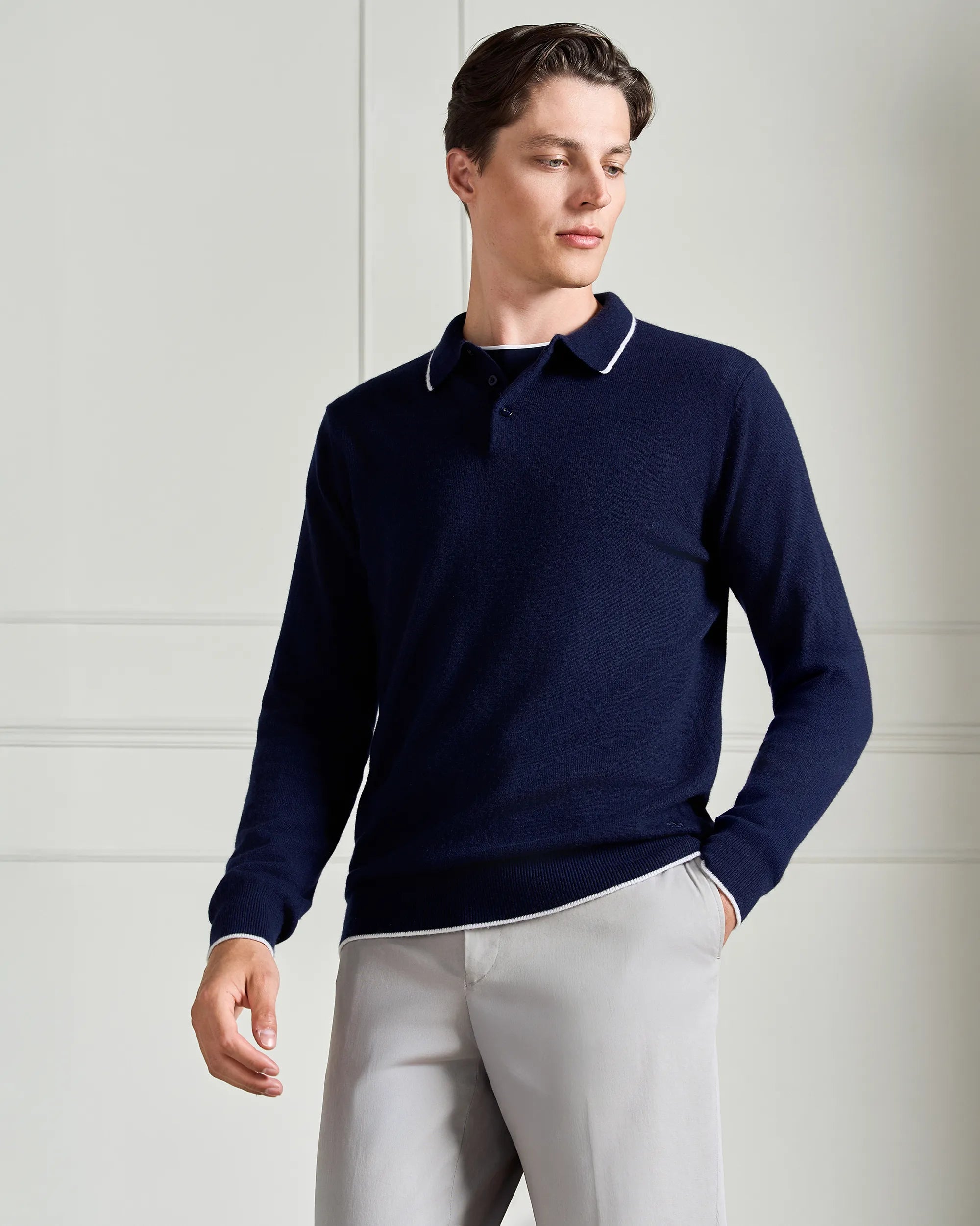 Cortina Long Sleeve Knit Polo - Cortina Long Sleeve Knit Polo Navy