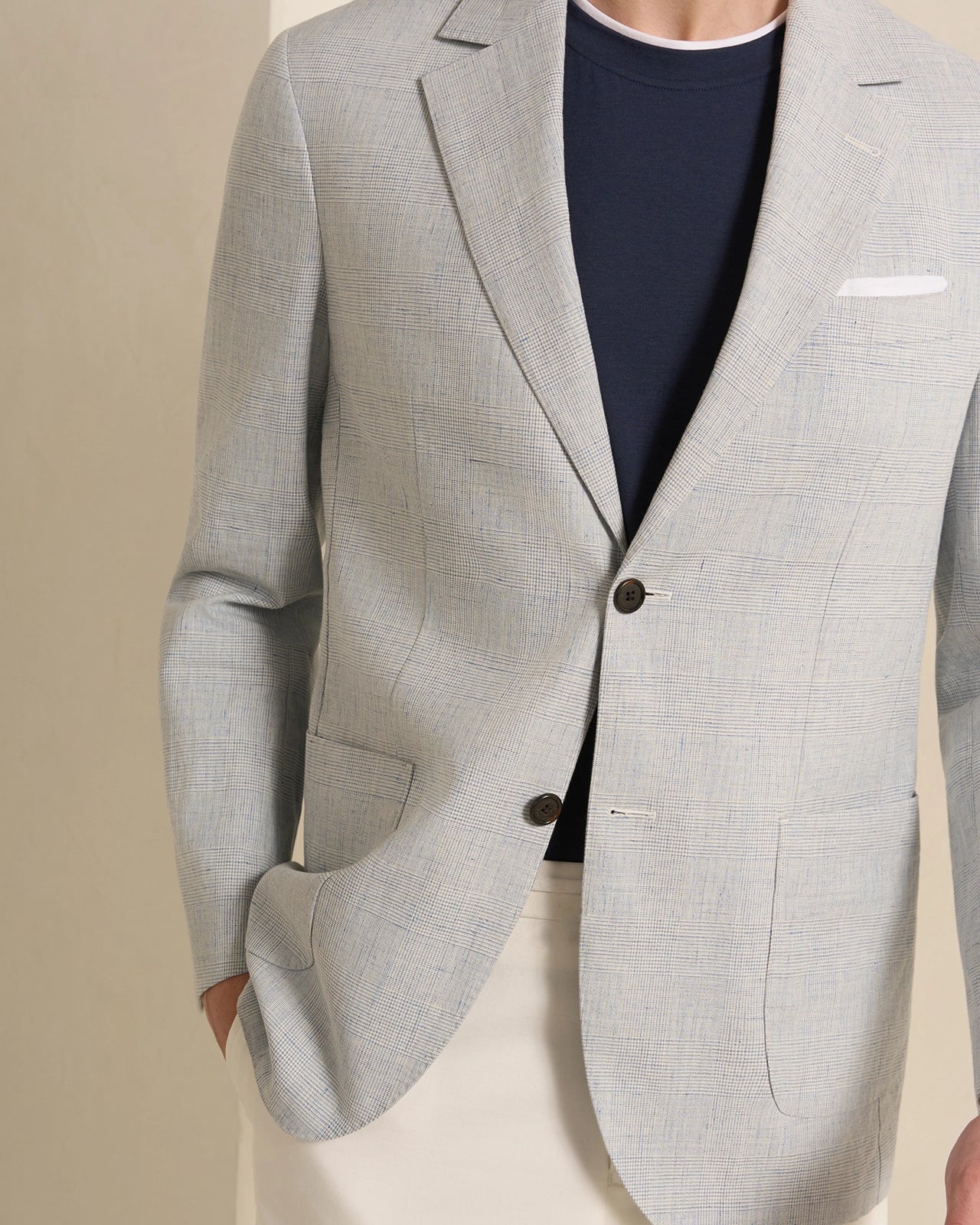 Yorkville Cotton Linen Check Jacket - Yorkville Cotton Linen Check Jacket Blue Check