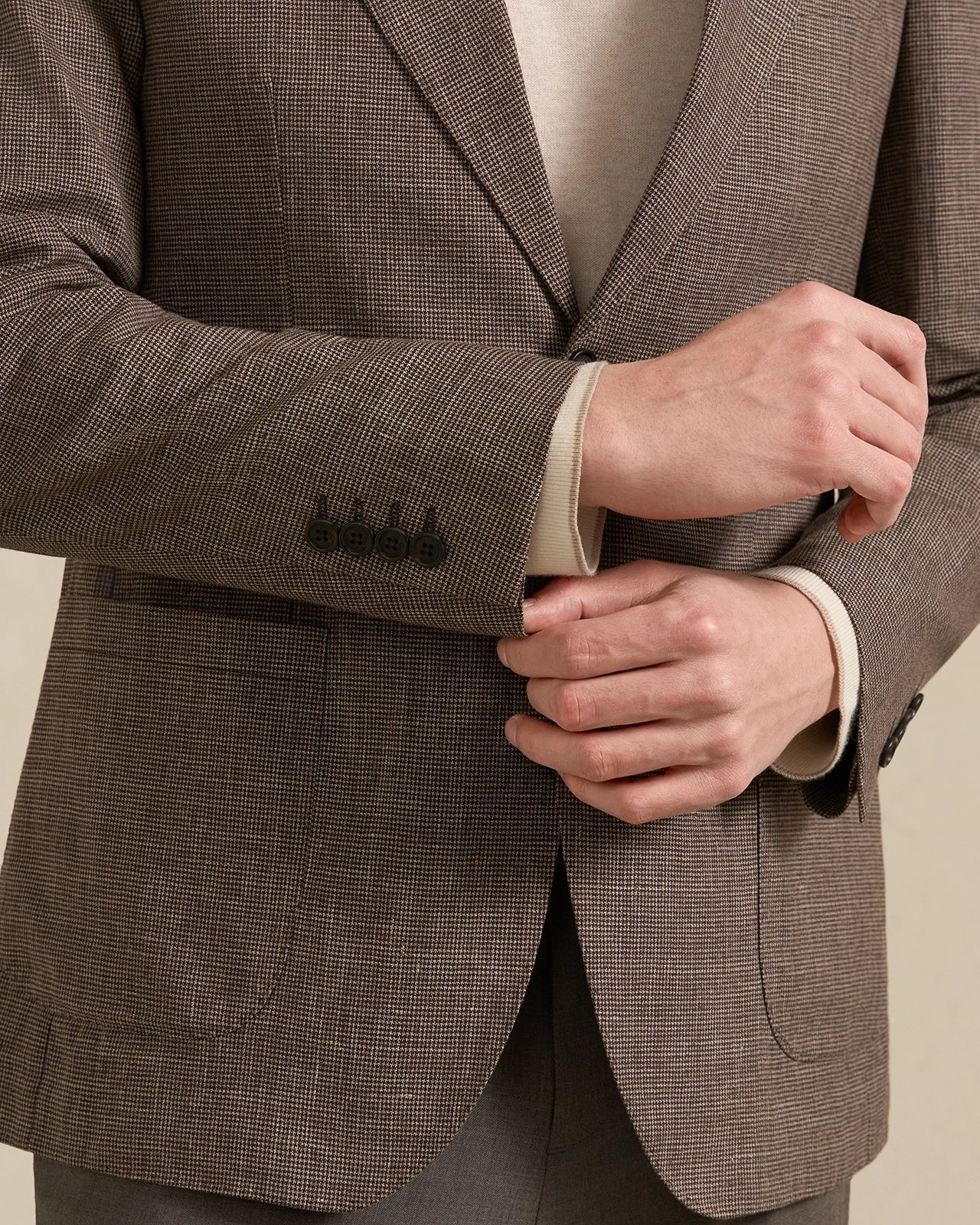 Yorkville Cotton Linen Houndstooth Jacket - Yorkville Cotton Linen Houndstooth Jacket Brown