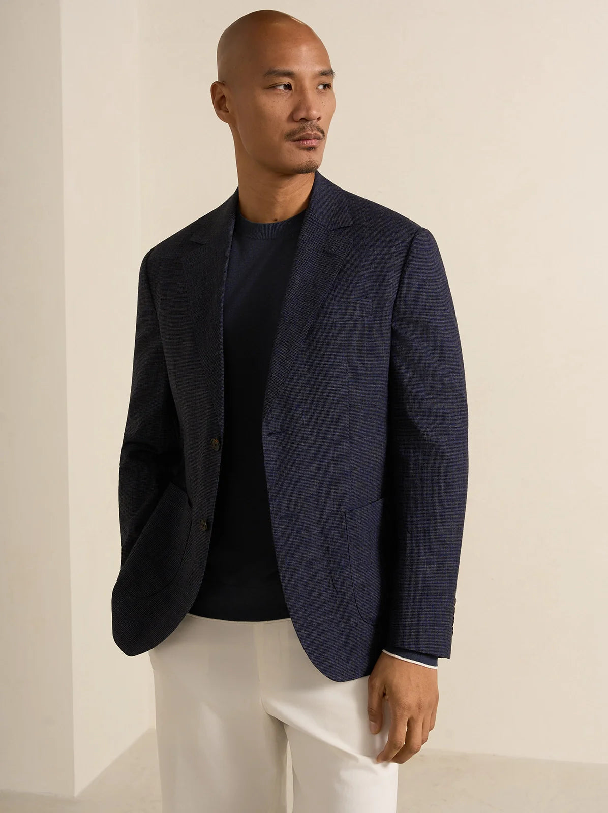 Yorkville Cotton Linen Houndstooth Jacket - Yorkville Cotton Linen Houndstooth Jacket Navy