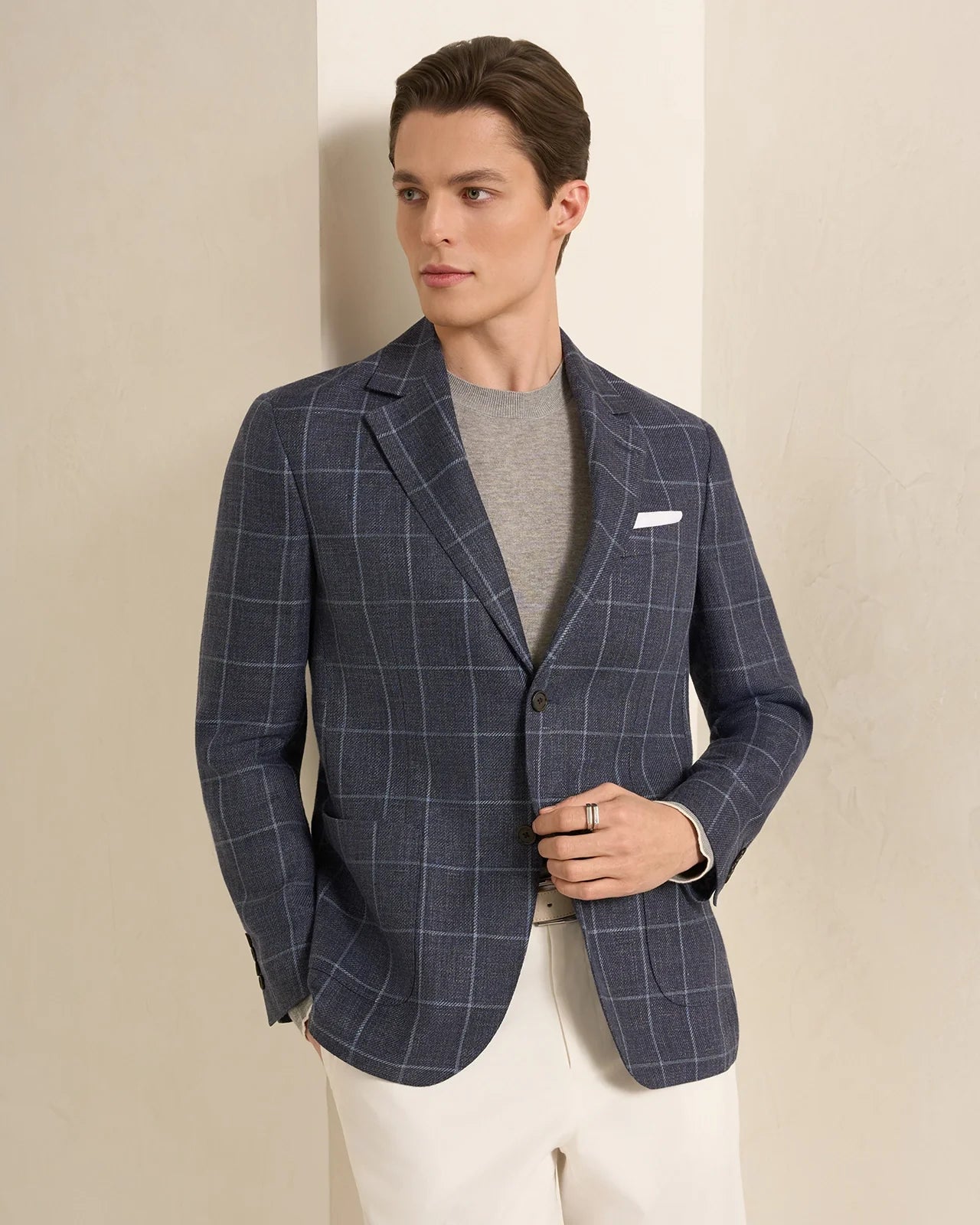 Yorkville Wool Linen Windowpane Jacket - Yorkville Wool Linen Windowpane Jacket Navy