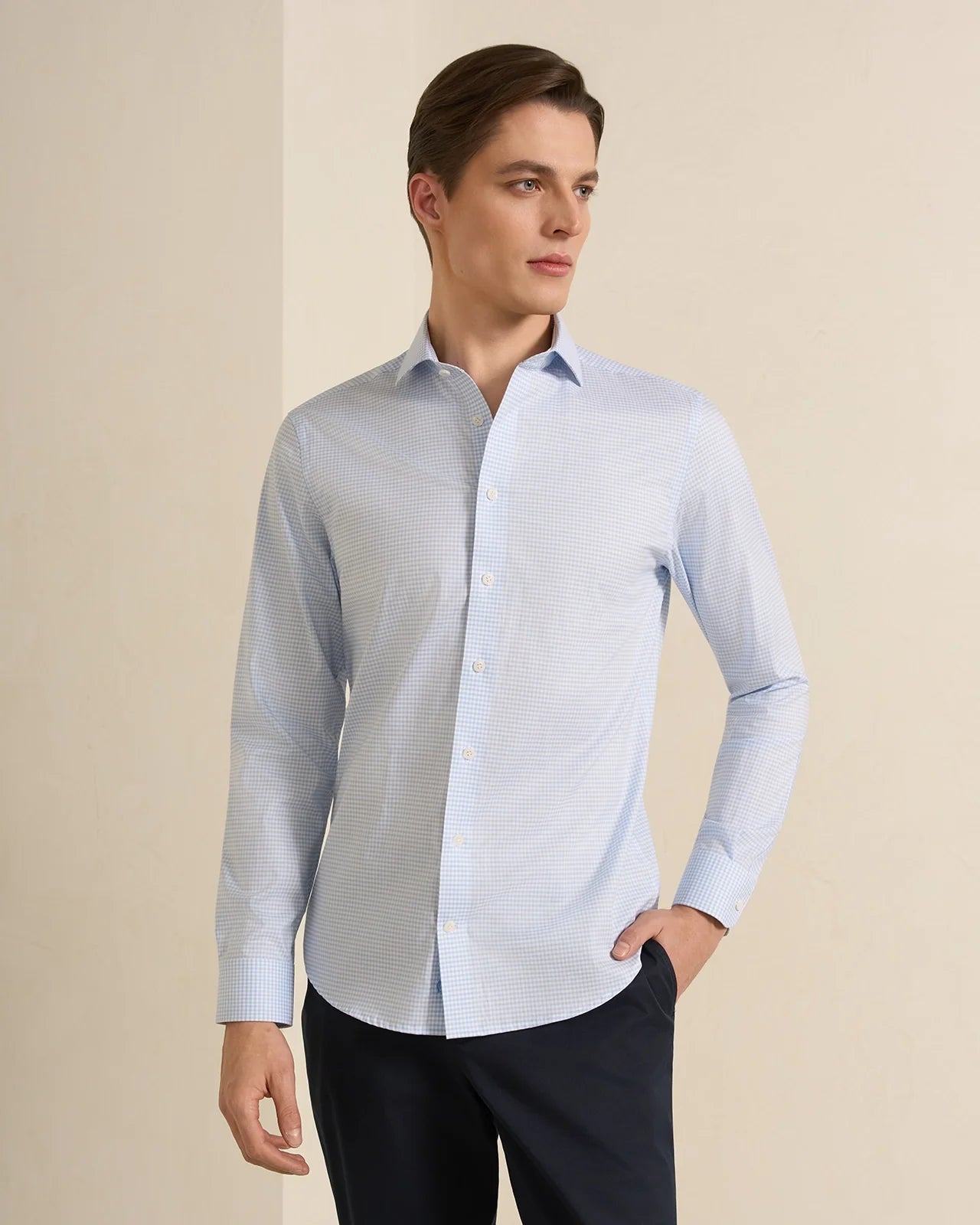 Performance Cotton Gingham Check Shirt - Performance Cotton Gingham Check Shirt Chambray Check