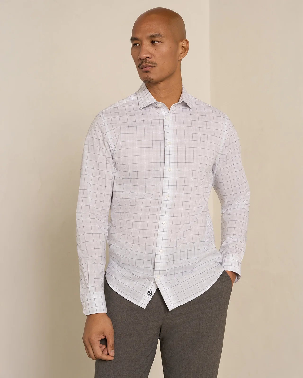 Performance Cotton Check Shirt - Performance Cotton Check Shirt Navy Grey Check