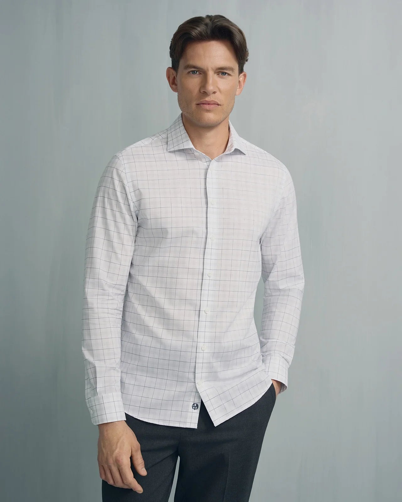 Performance Cotton Check Shirt - Performance Cotton Check Shirt Navy Grey Check