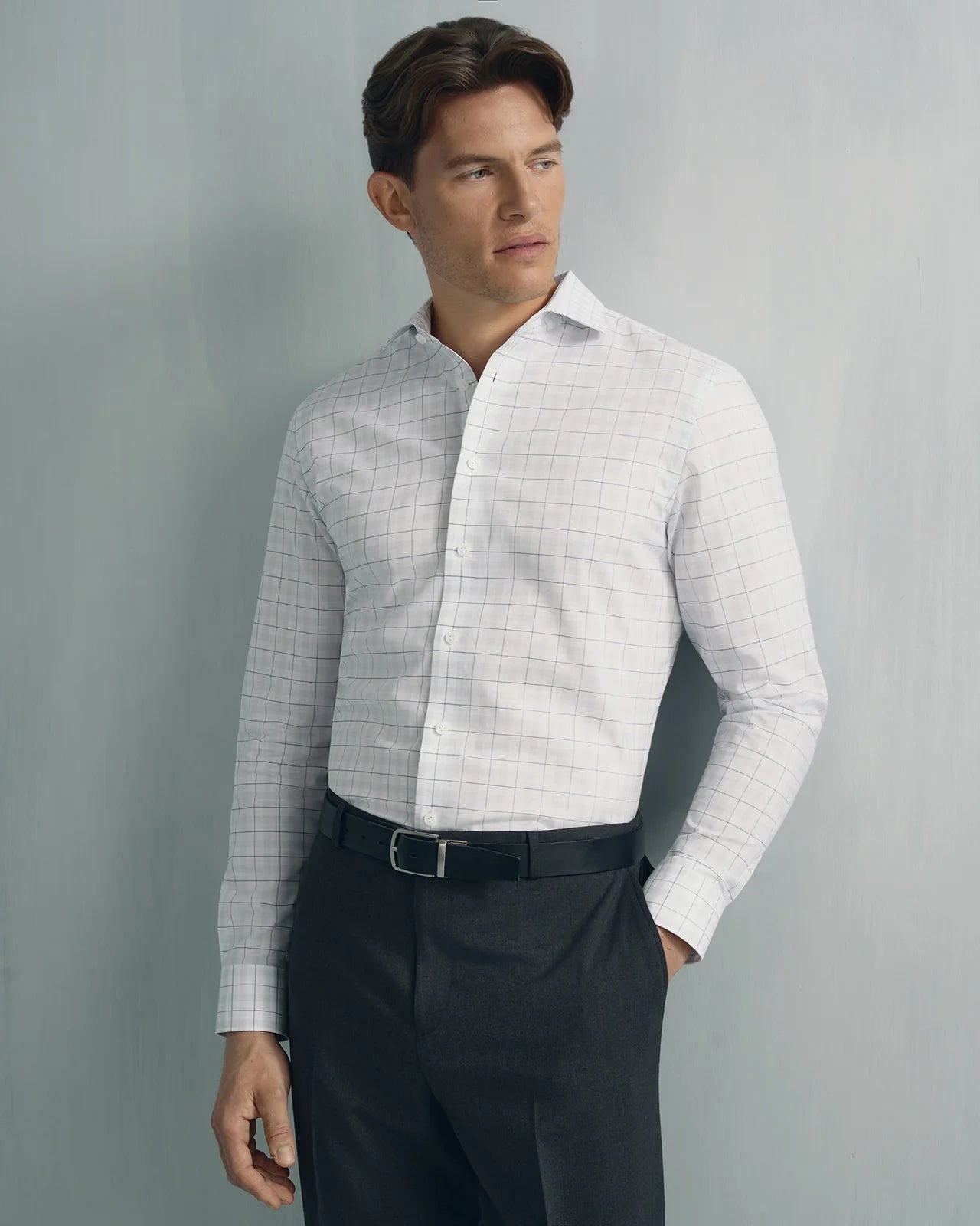 Performance Cotton Check Shirt - Performance Cotton Check Shirt Navy Grey Check