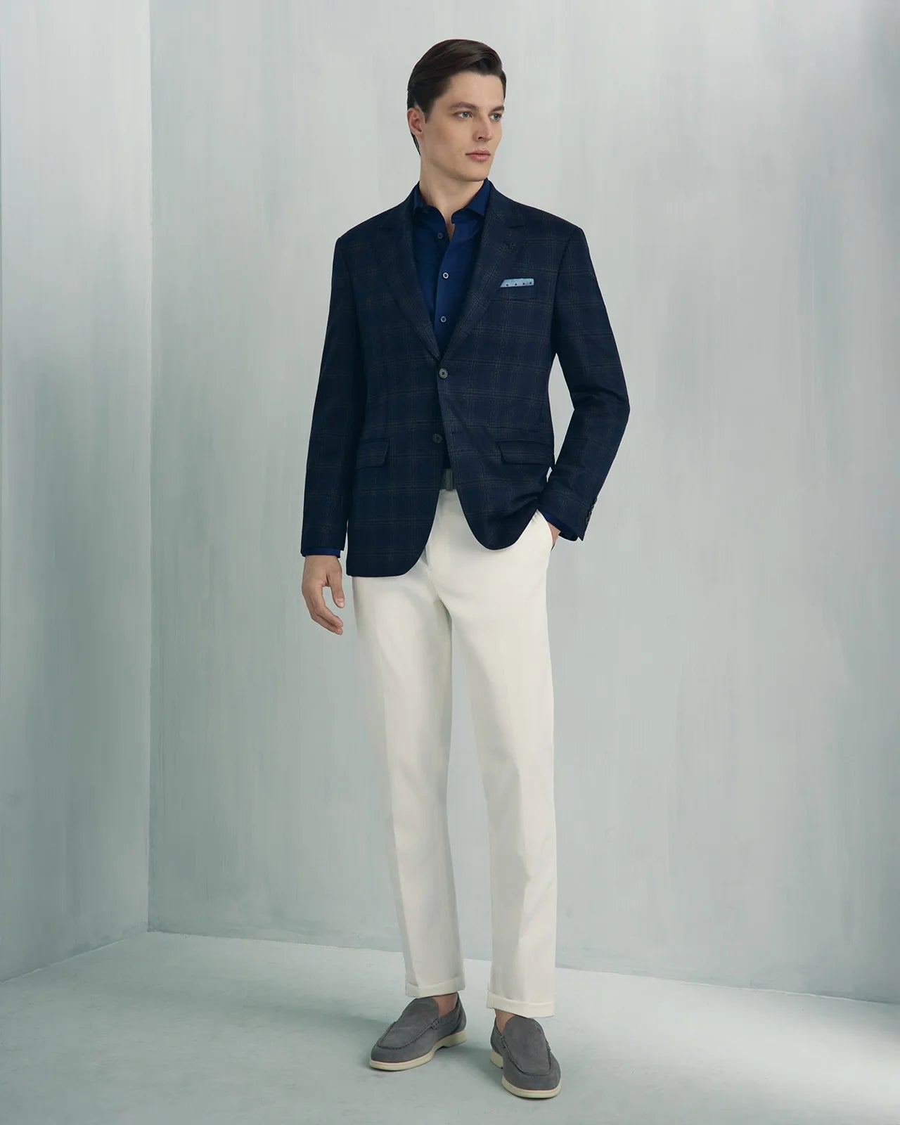 Malpensa Wool Cashmere Wide Check Jacket - Malpensa Wool Cashmere Wide Check Jacket Navy