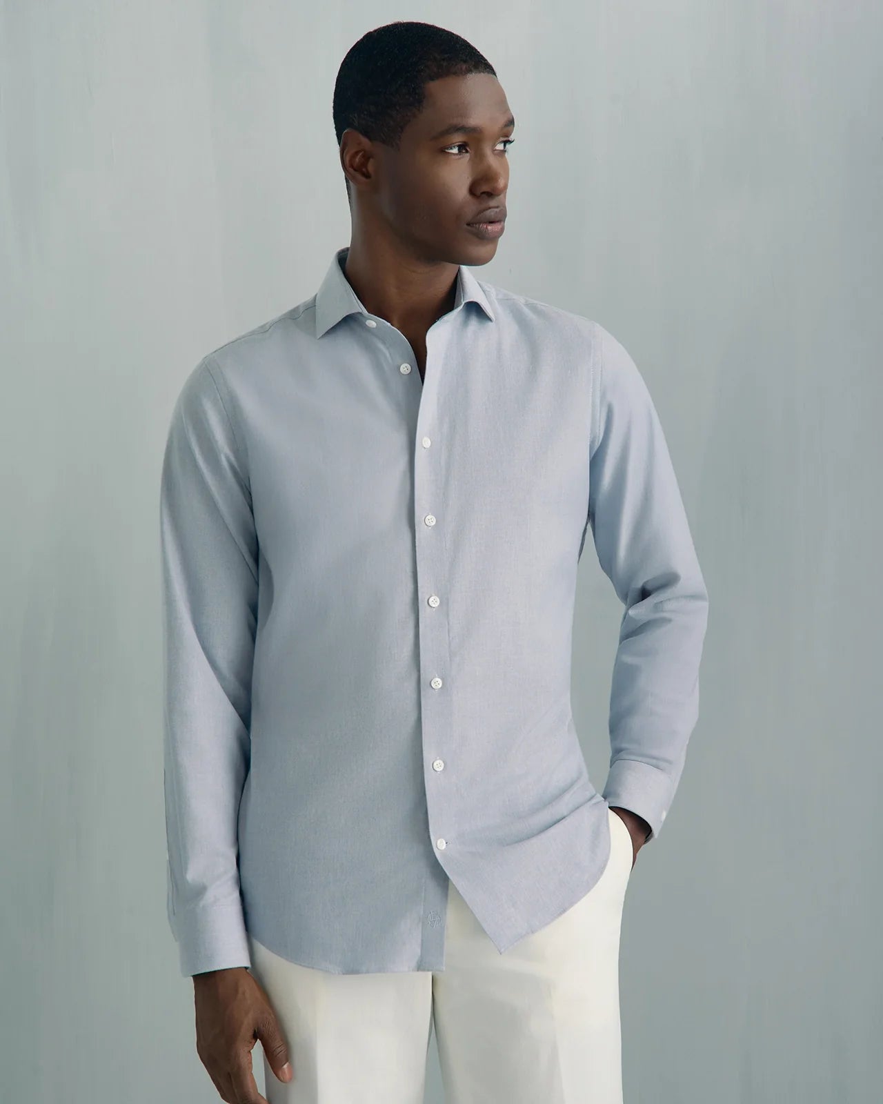 Performance Cotton Mélange Shirt - Performance Cotton Mélange Shirt Melange Blue