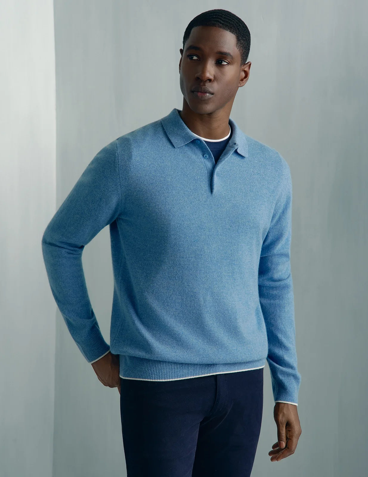 Chamonix Cashmere Long Sleeve Knit Polo - Chamonix Cashmere Long Sleeve Knit Polo Blue