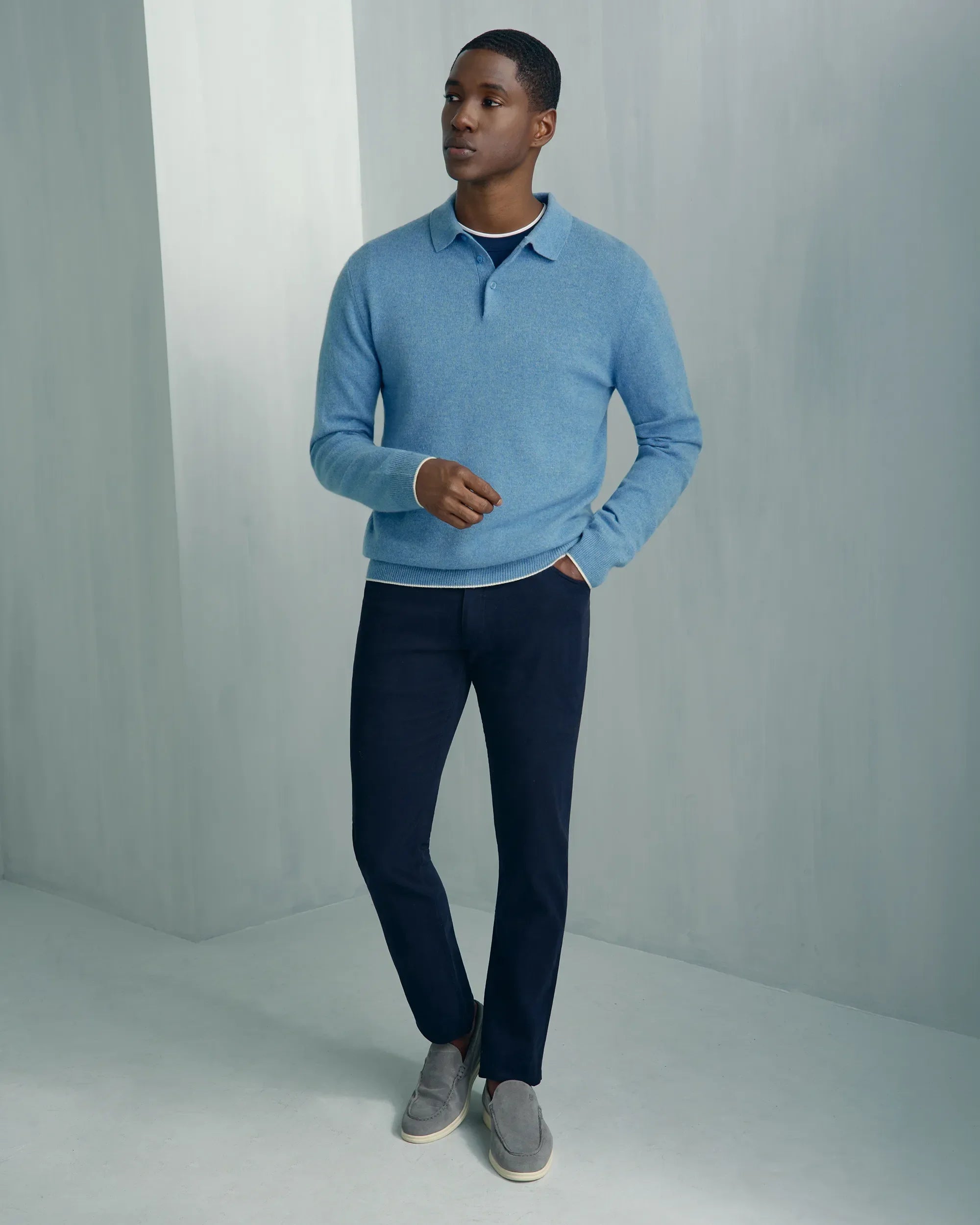 Chamonix Cashmere Long Sleeve Knit Polo - Chamonix Cashmere Long Sleeve Knit Polo Blue