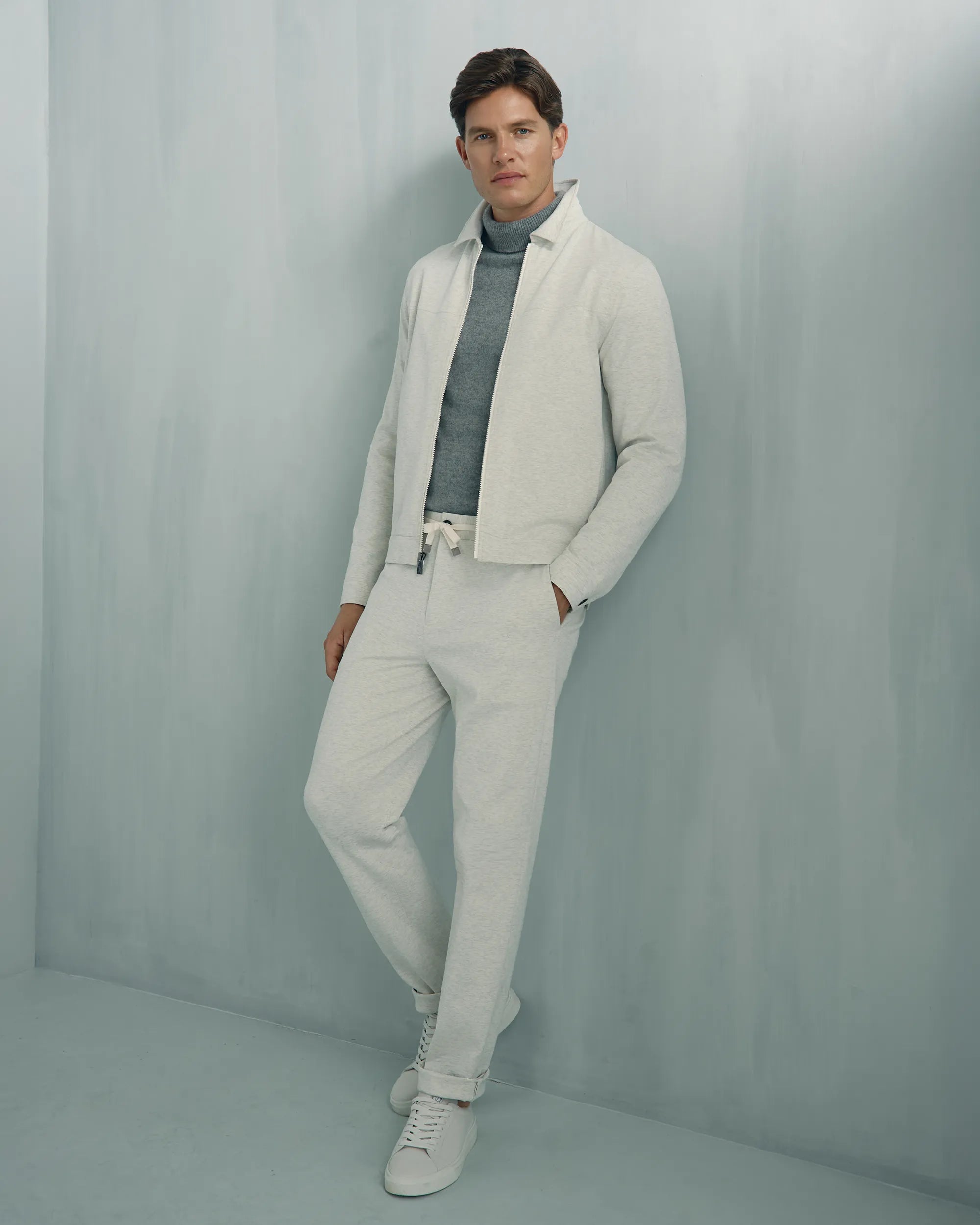 Windsor Cotton Nylon Knit Jacket - Windsor Cotton Nylon Knit Jacket Melange Cream