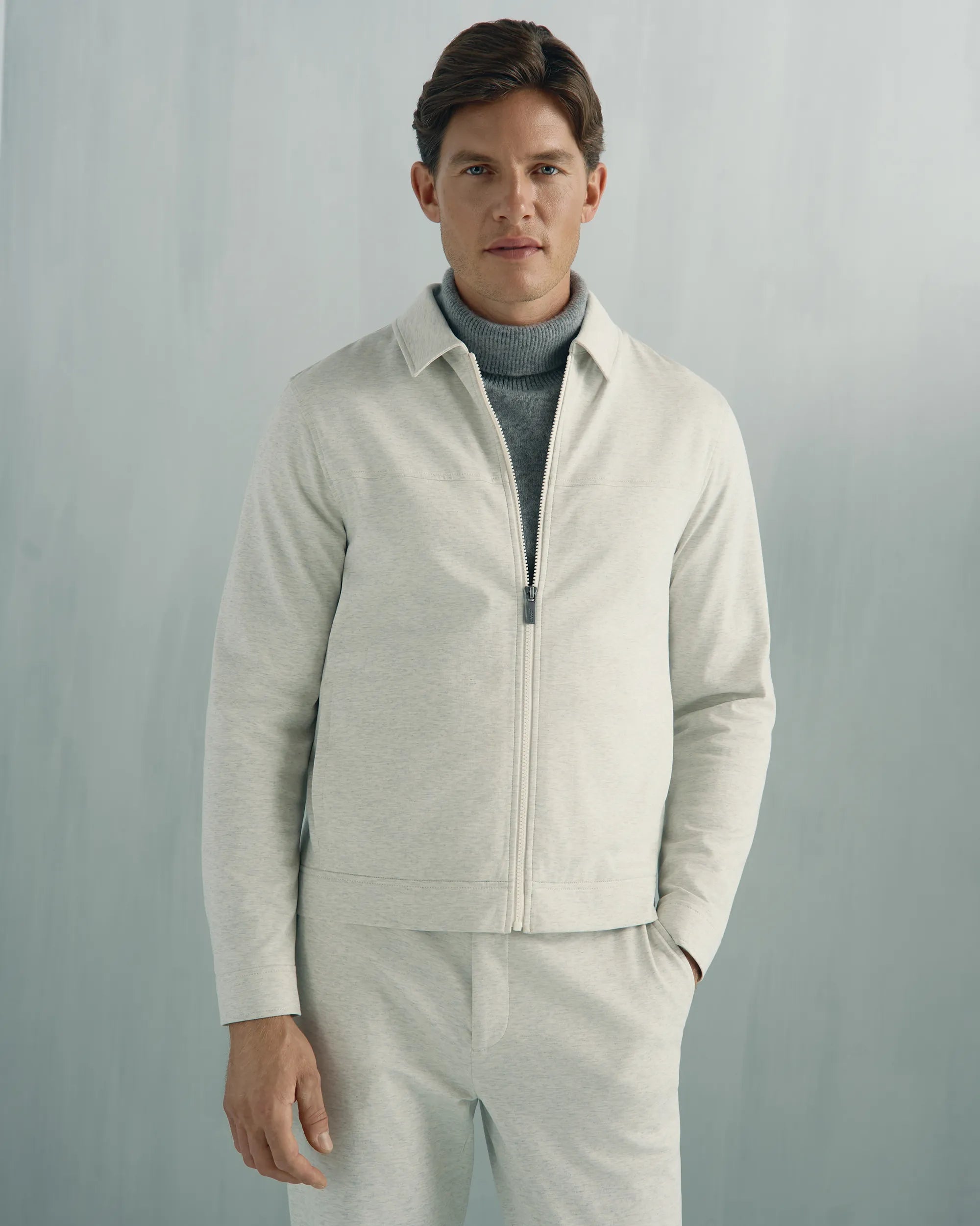 Windsor Cotton Nylon Knit Jacket - Windsor Cotton Nylon Knit Jacket Melange Cream
