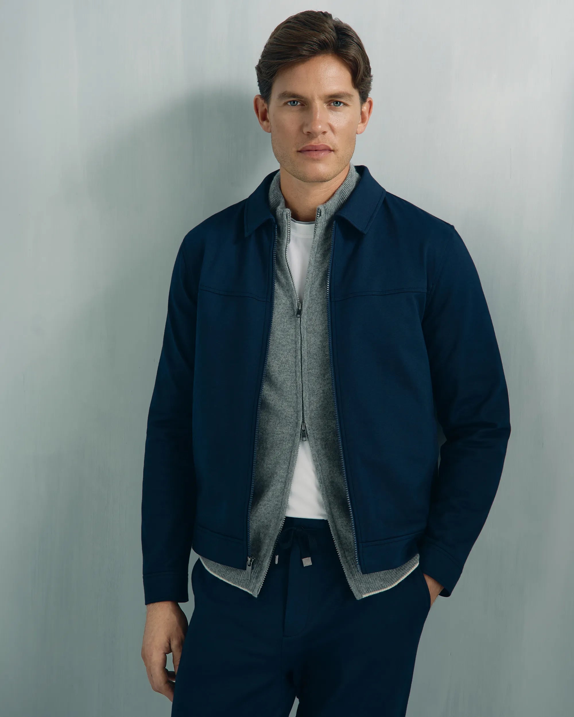 Windsor Cotton Nylon Knit Jacket - Windsor Cotton Nylon Knit Jacket Navy