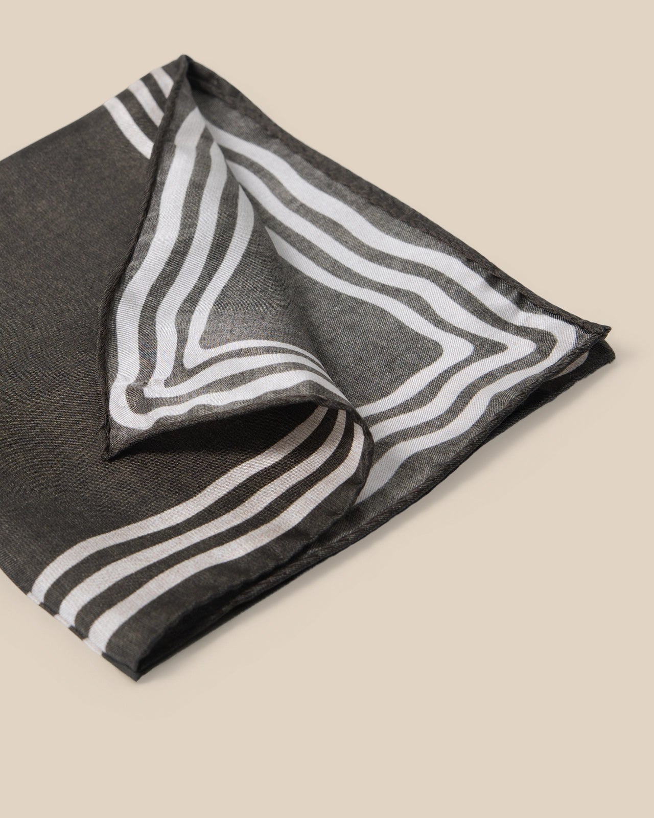 Silk Pocket Square - Silk Pocket Square Olive Wavy Border