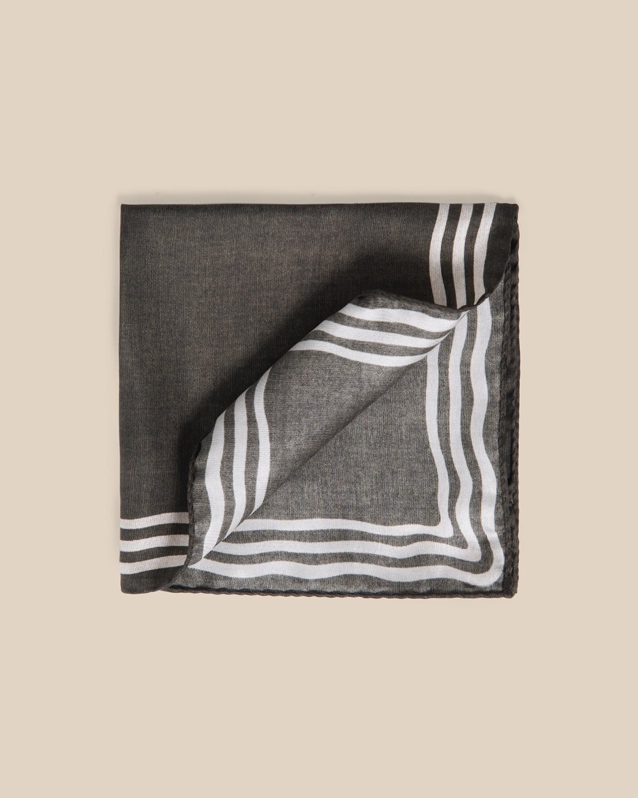 Silk Pocket Square - Silk Pocket Square Olive Wavy Border
