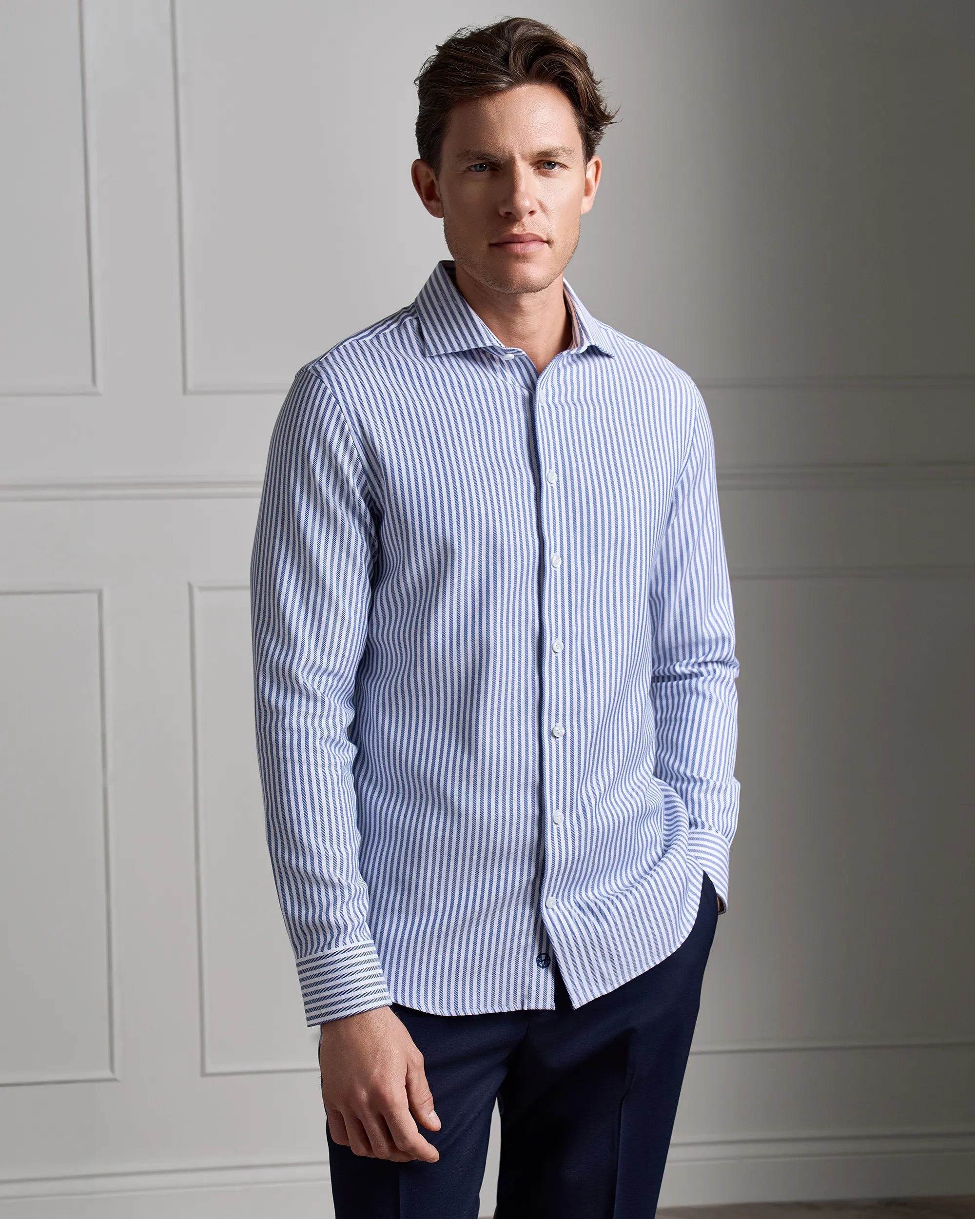 Performance Cotton Stripe Shirt - Performance Cotton Stripe Shirt Navy Stripe