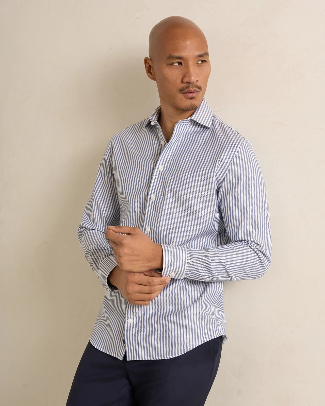 Performance Cotton Twill Stripe Shirt - Performance Cotton Twill Stripe Shirt Navy Stripe
