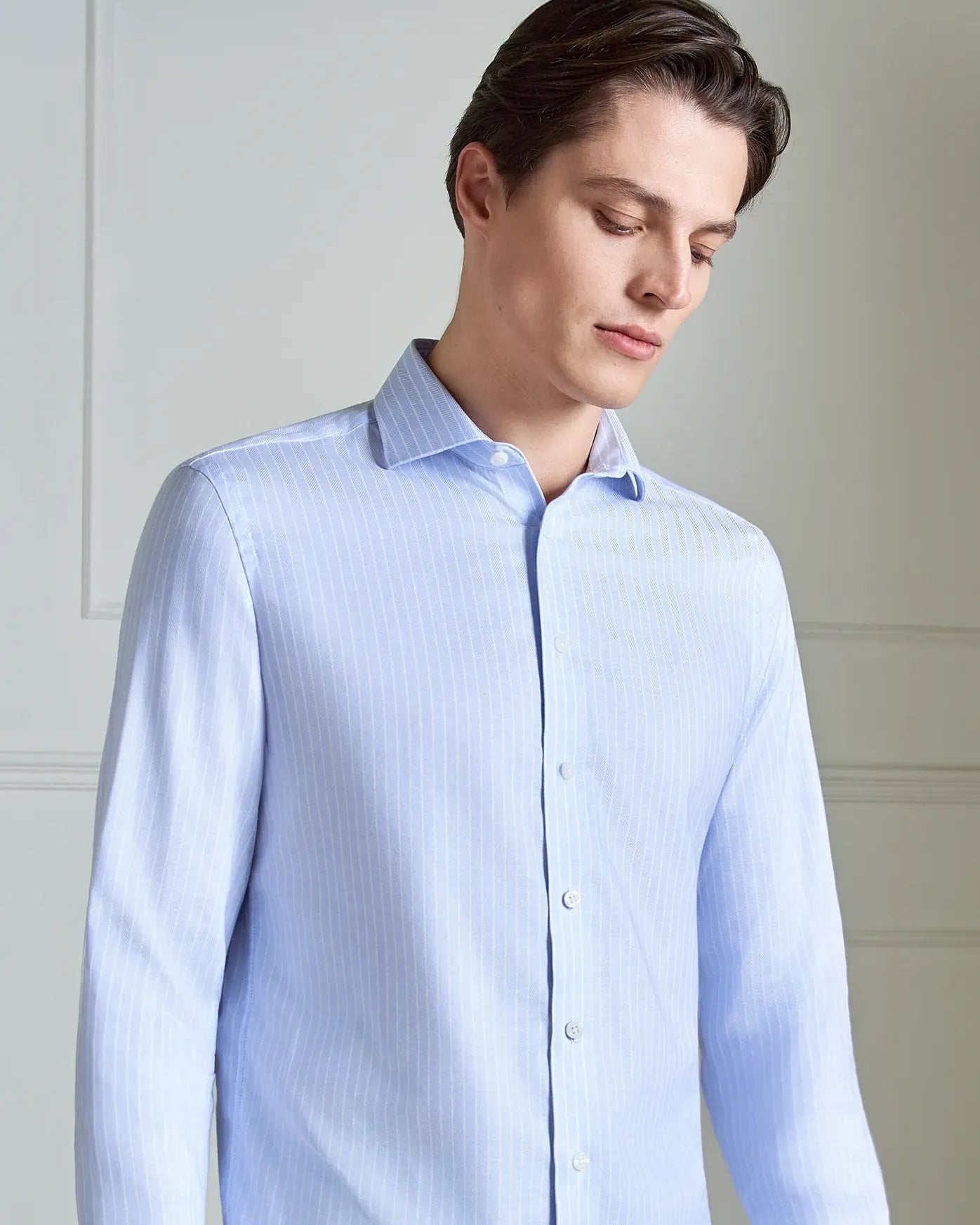 Performance Cotton Herringbone Stripe Shirt - Performance Cotton Herringbone Stripe Shirt Blue Stripe
