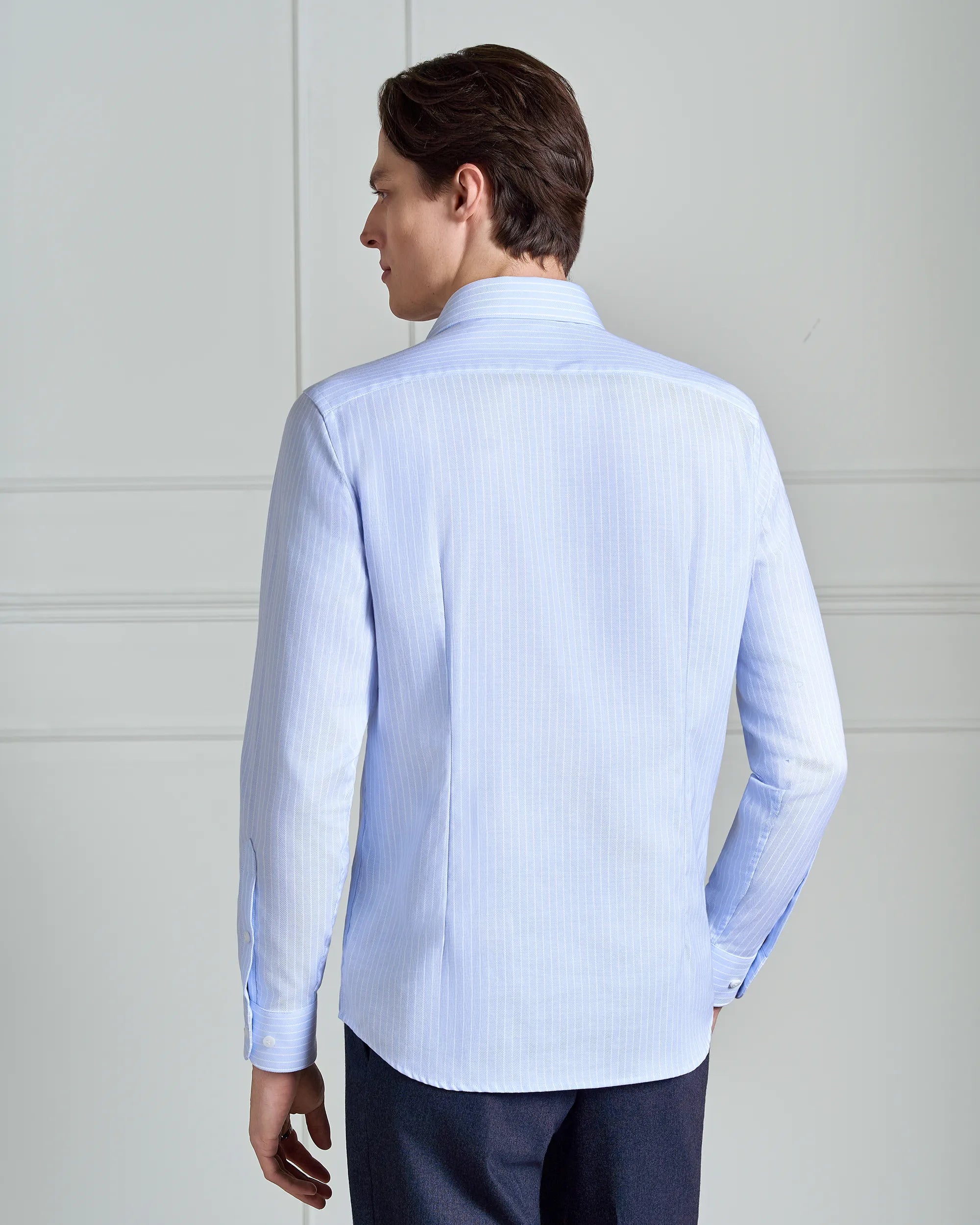 Performance Cotton Herringbone Stripe Shirt - Performance Cotton Herringbone Stripe Shirt Blue Stripe