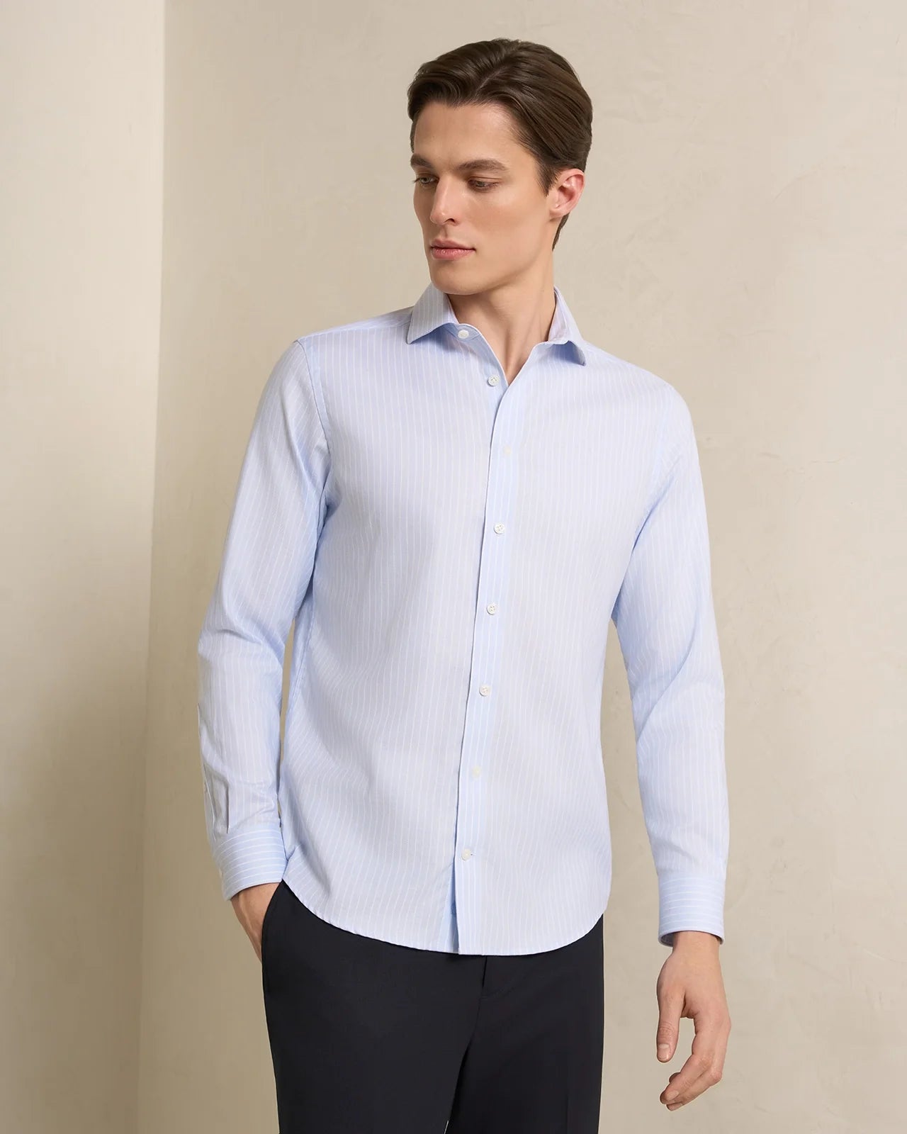 Performance Cotton Herringbone Stripe Shirt - Performance Cotton Herringbone Stripe Shirt Blue Stripe