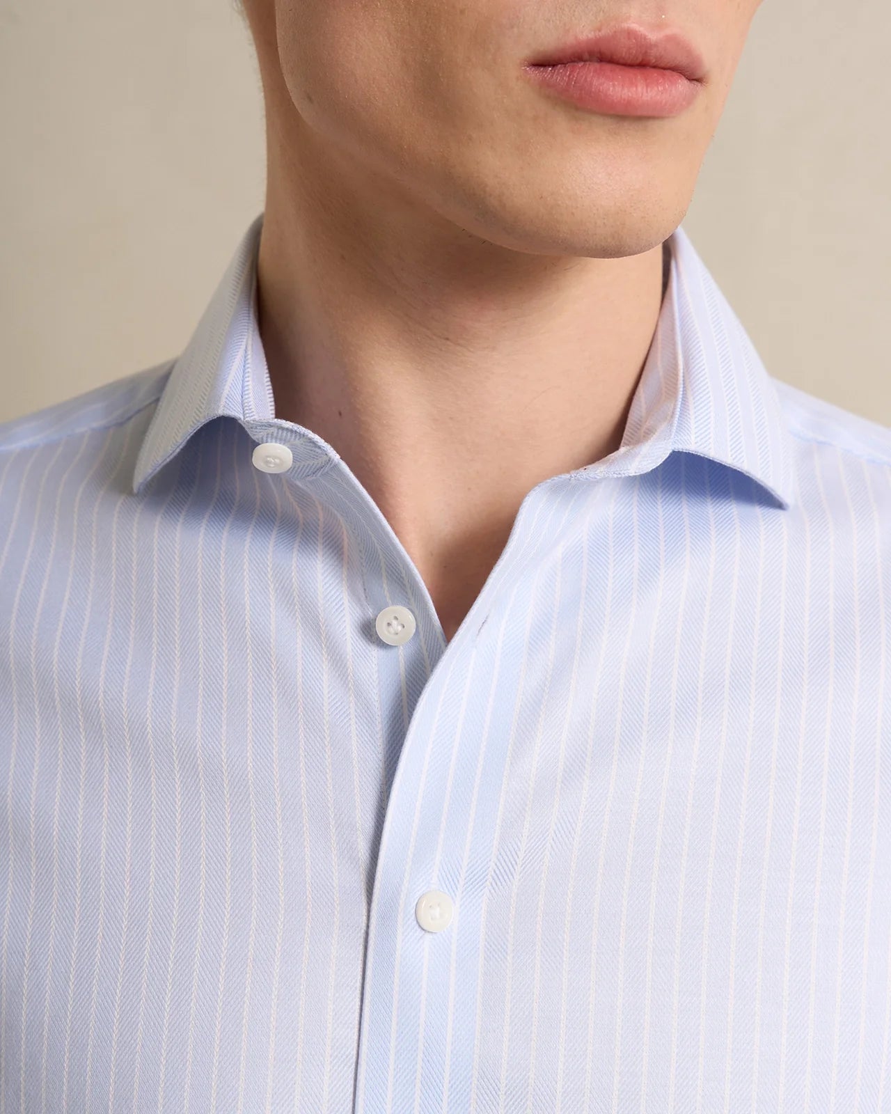 Performance Cotton Herringbone Stripe Shirt - Performance Cotton Herringbone Stripe Shirt Blue Stripe