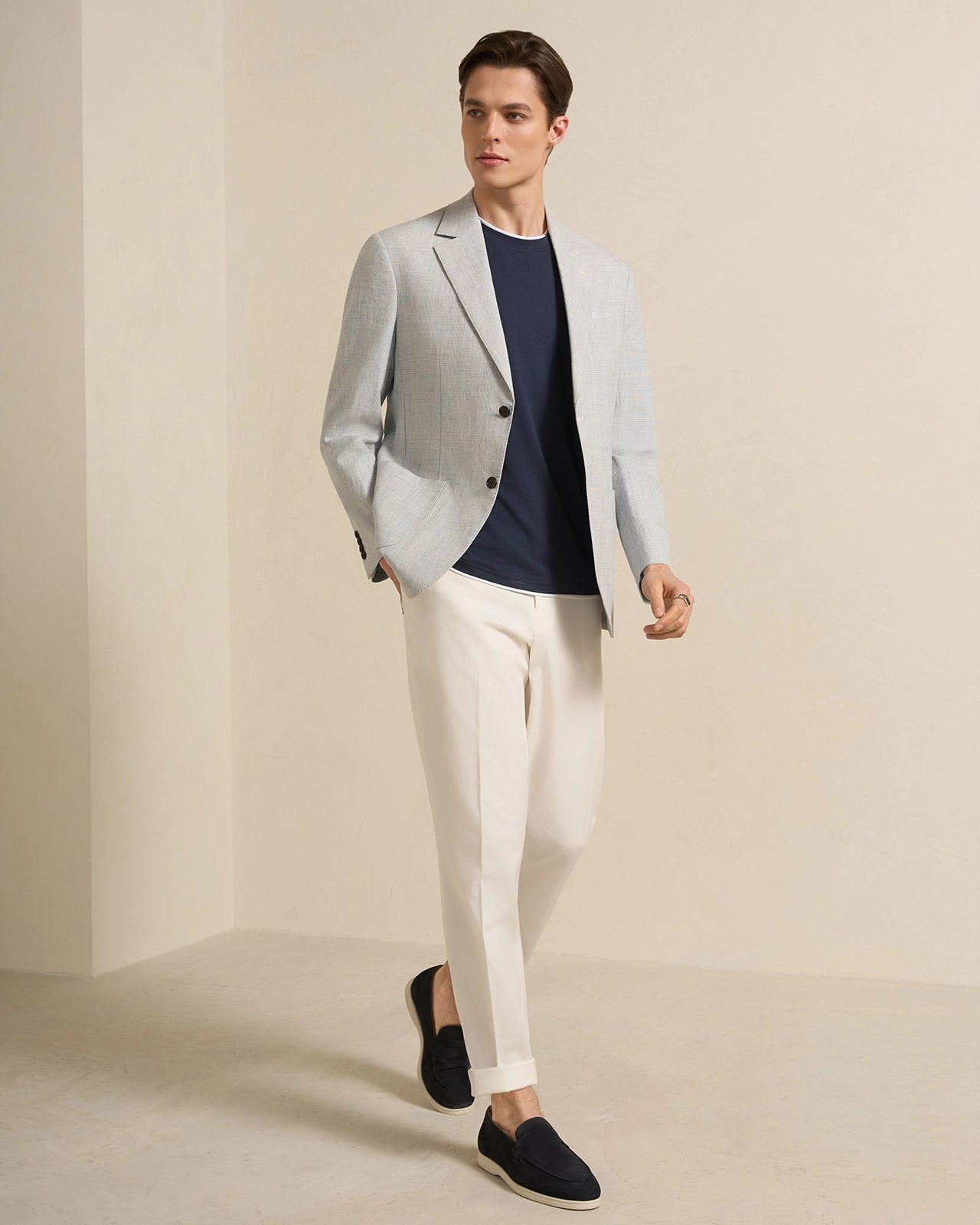 Yorkville Cotton Linen Check Jacket - Yorkville Cotton Linen Check Jacket Blue Check