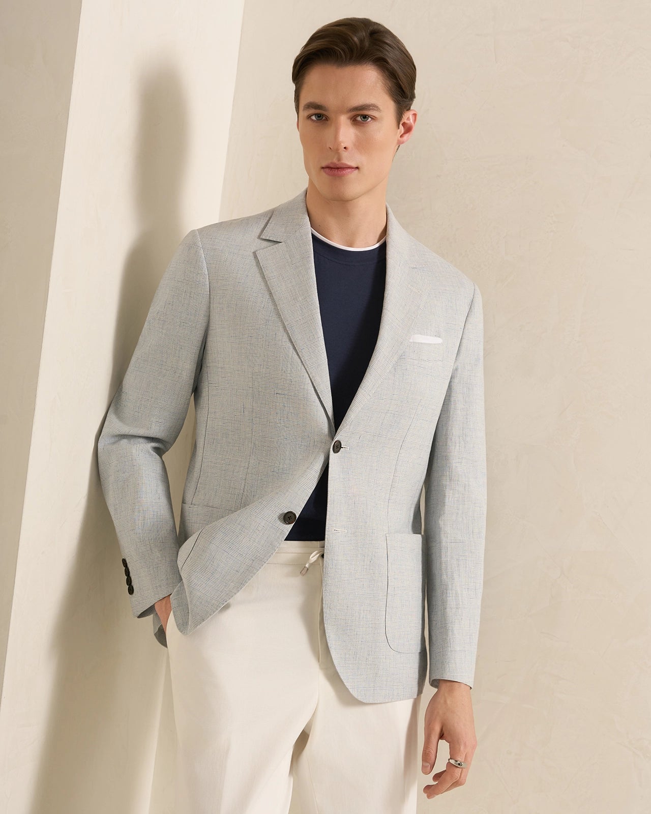 Yorkville Cotton Linen Check Jacket - Yorkville Cotton Linen Check Jacket Blue Check