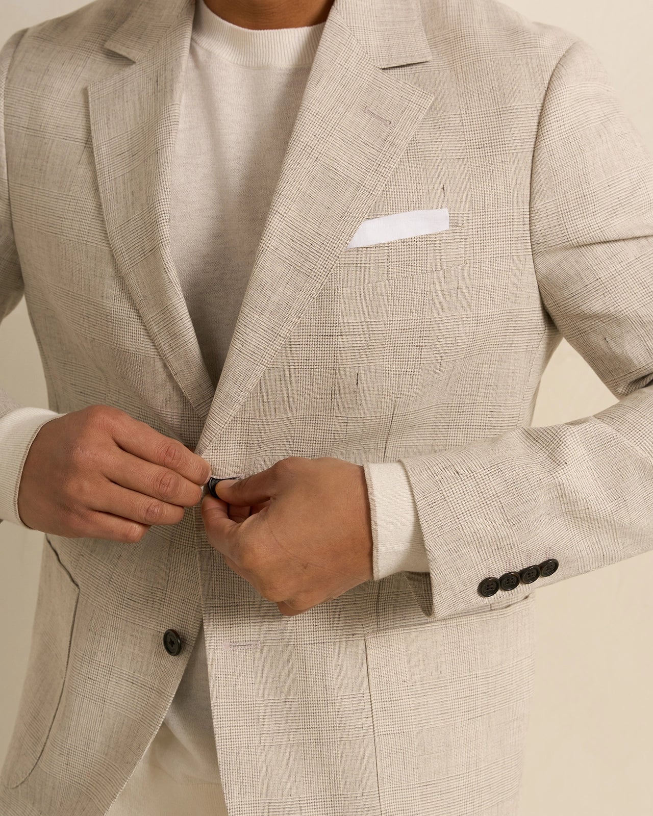 Yorkville Cotton Linen Check Jacket - Yorkville Cotton Linen Check Jacket Light Brown Check