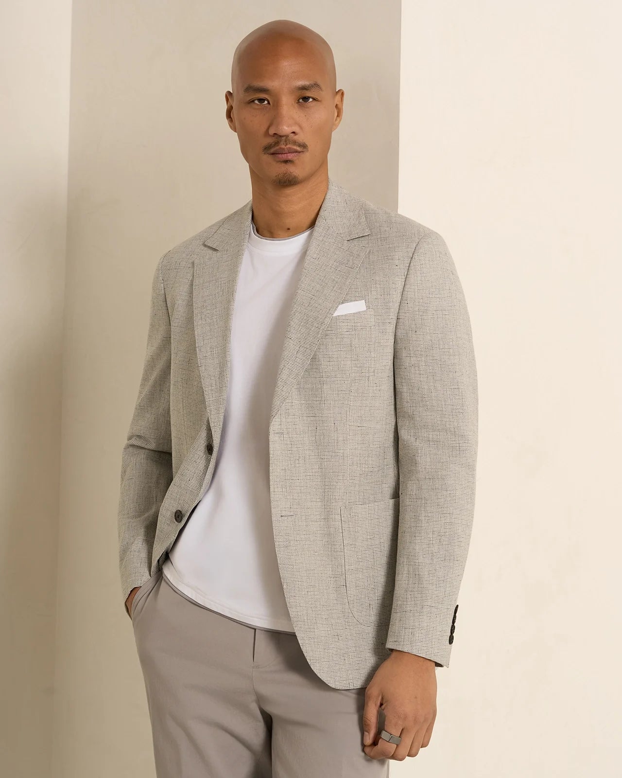 Yorkville Cotton Linen Houndstooth Jacket - Yorkville Cotton Linen Houndstooth Jacket Grey
