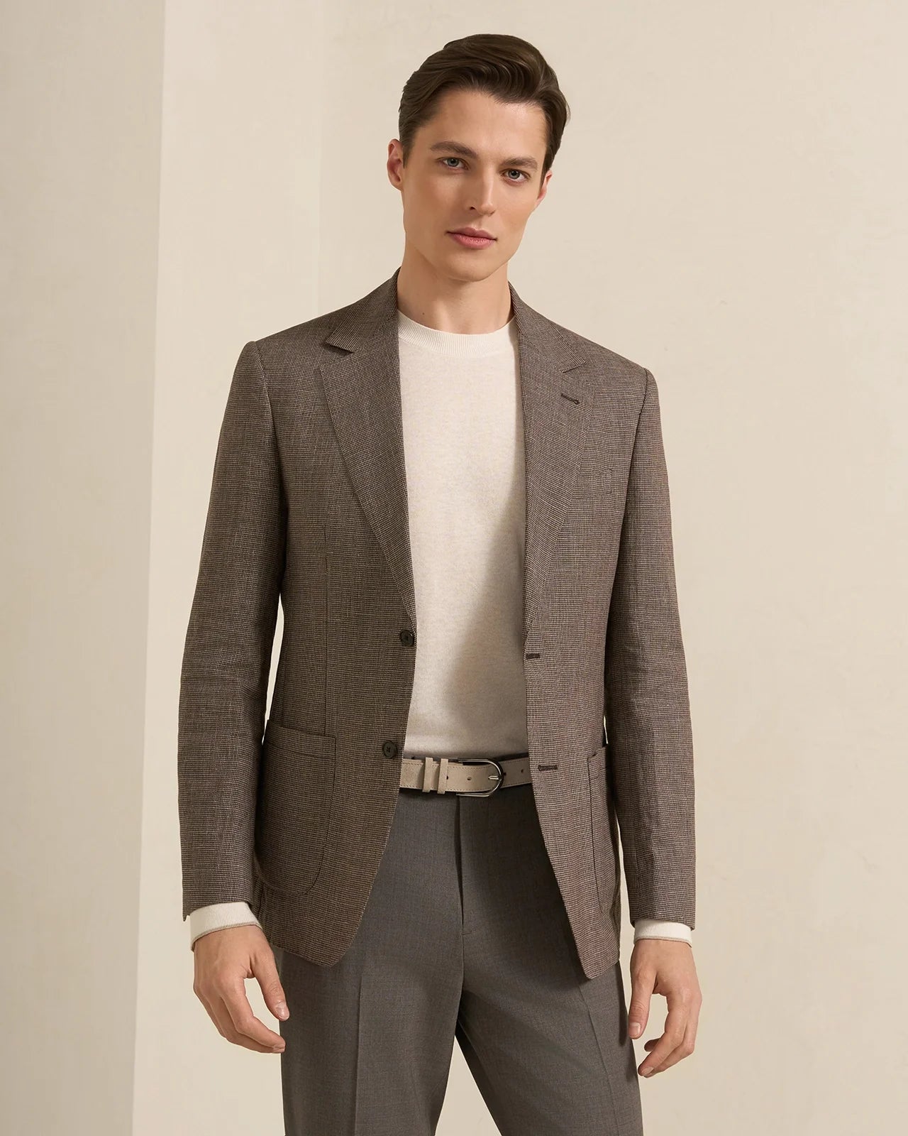 Yorkville Cotton Linen Houndstooth Jacket - Yorkville Cotton Linen Houndstooth Jacket Brown