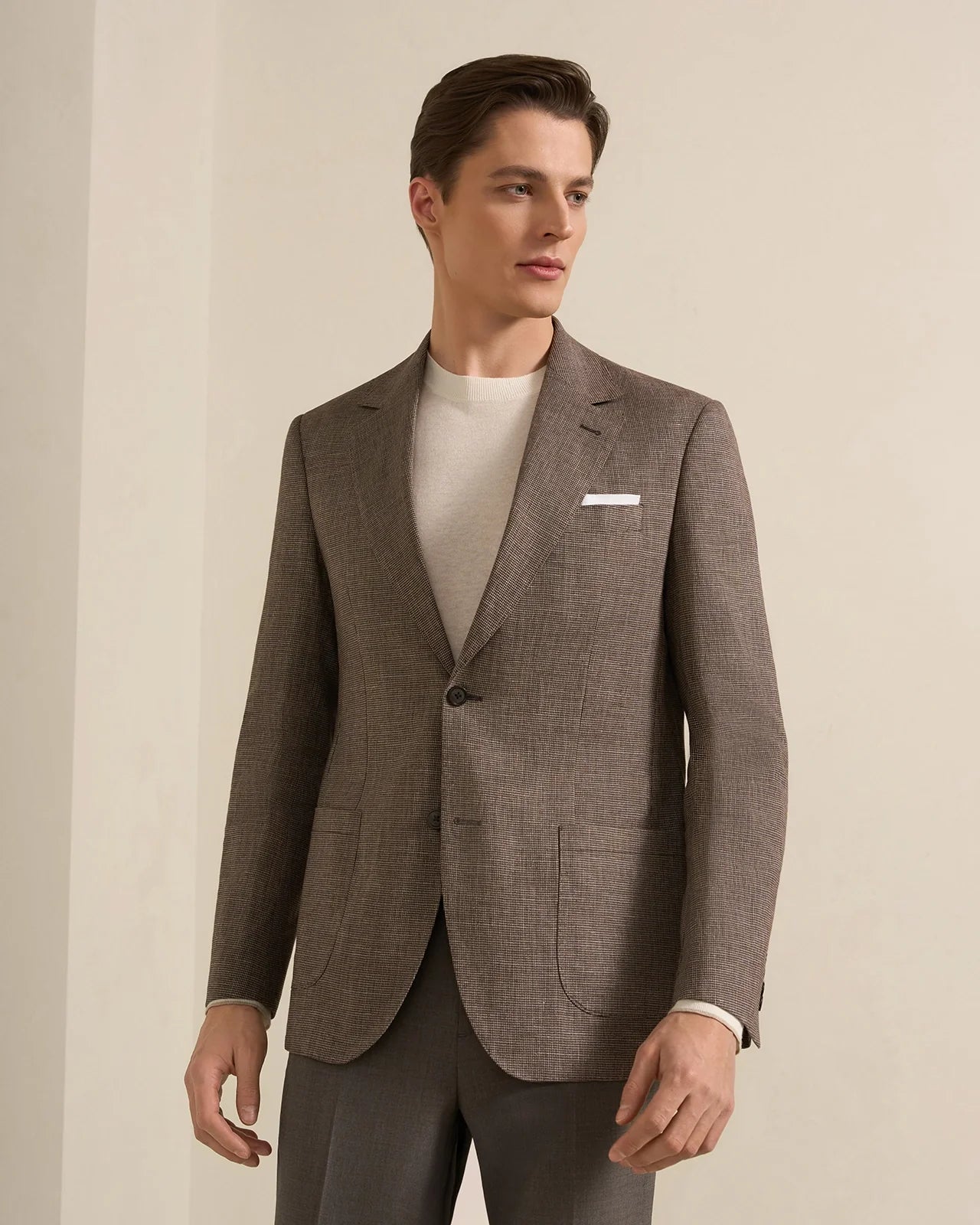 Yorkville Cotton Linen Houndstooth Jacket - Yorkville Cotton Linen Houndstooth Jacket Brown