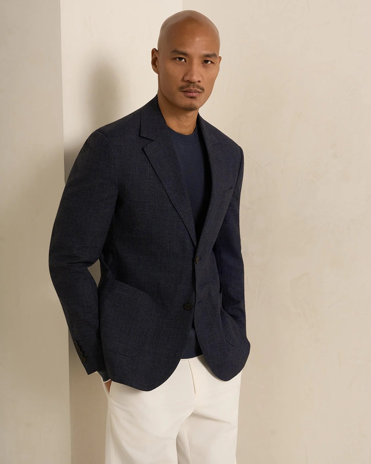 Yorkville Cotton Linen Houndstooth Jacket - Yorkville Cotton Linen Houndstooth Jacket Navy