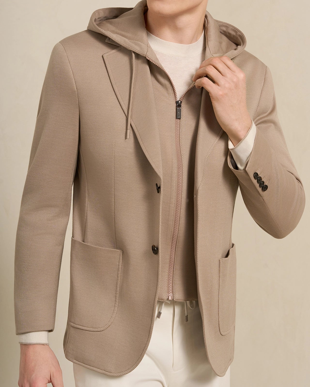 Yorkville Jersey Hooded Jacket - Yorkville Jersey Hooded Jacket Light Brown