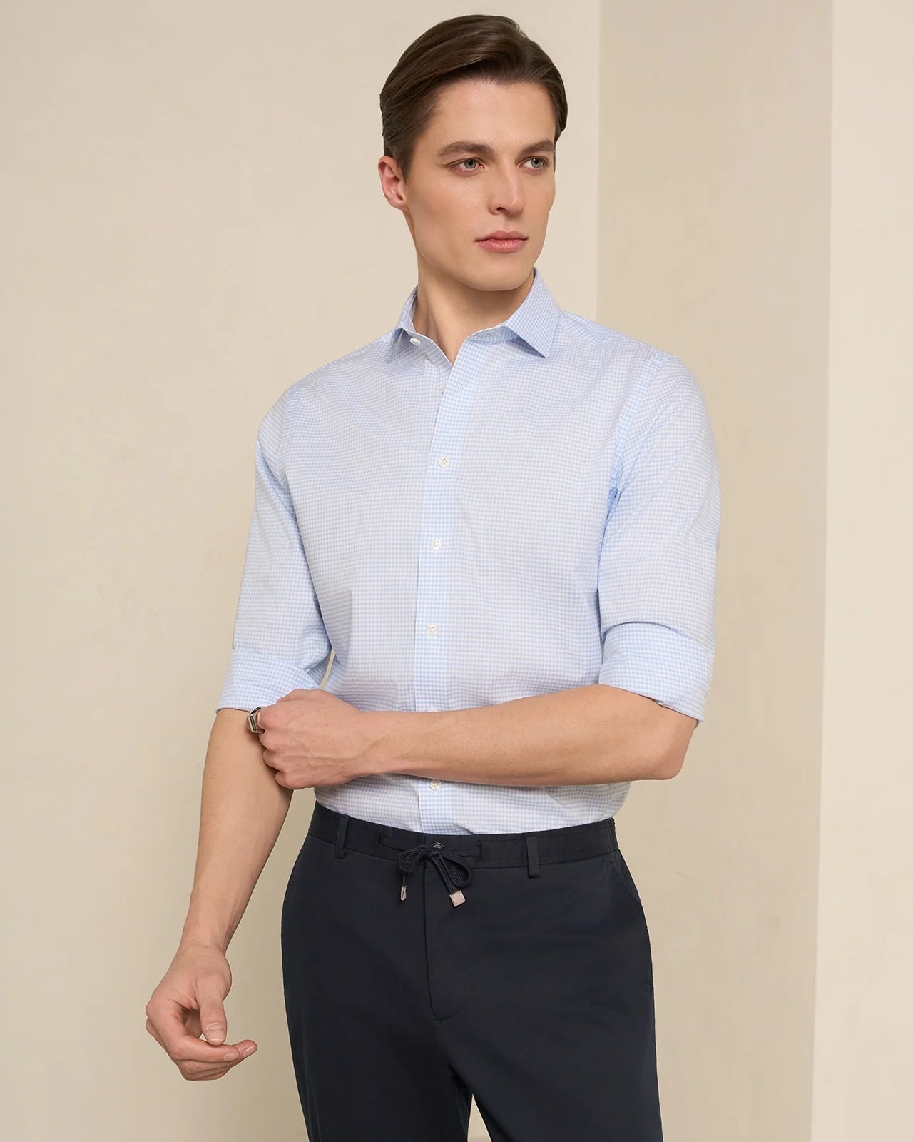 Performance Cotton Gingham Check Shirt - Performance Cotton Gingham Check Shirt Chambray Check