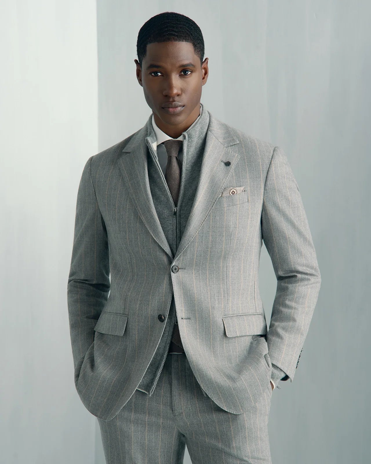 Malpensa Wool Cashmere 2-Tone Stripe Suit - Malpensa Wool Cashmere 2-Tone Stripe Suit Grey