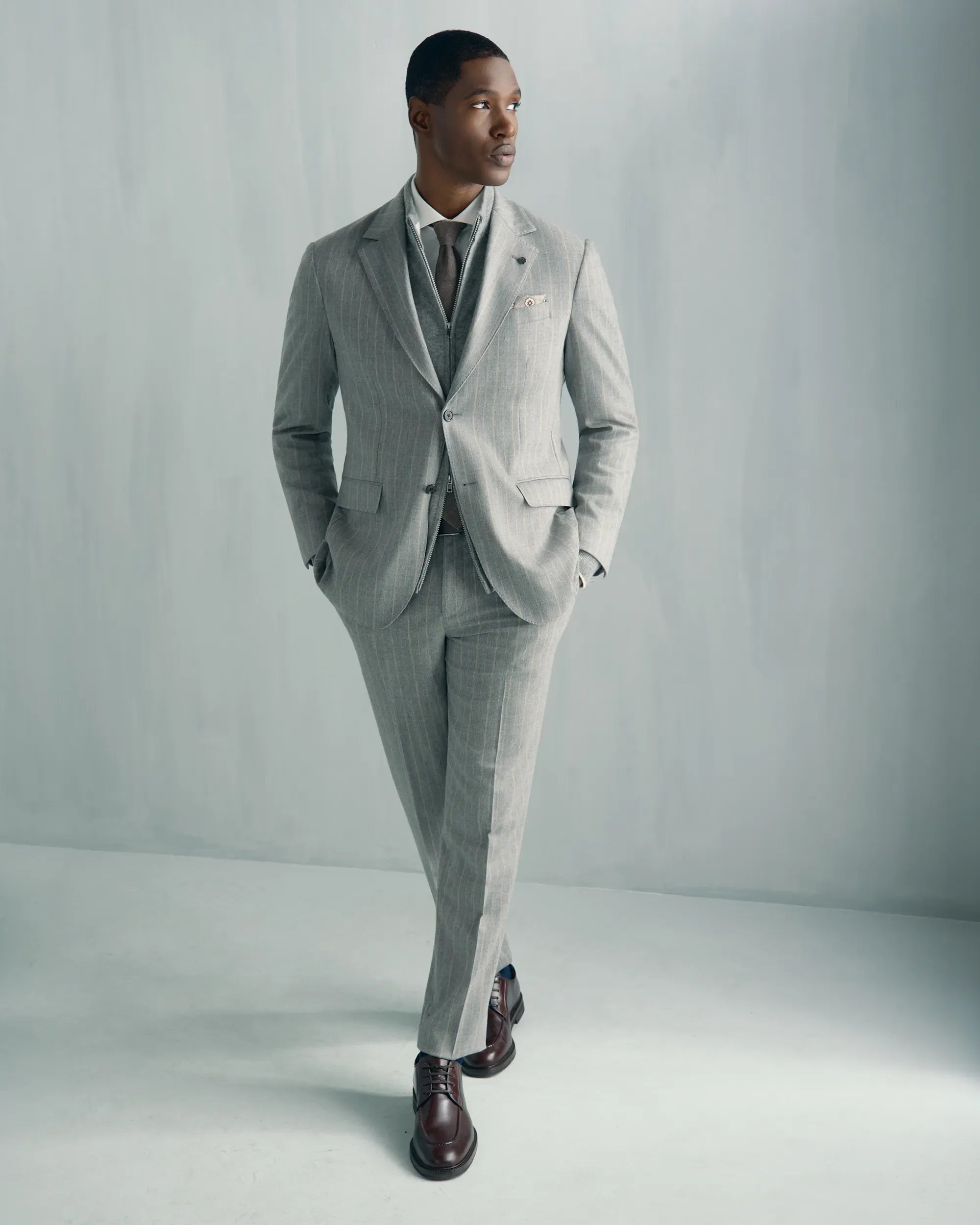For general description, go to 'Main Product Description' region - Malpensa Wool Cashmere 2-Tone Stripe Suit - Malpensa Wool Cashmere 2-Tone Stripe Suit Grey