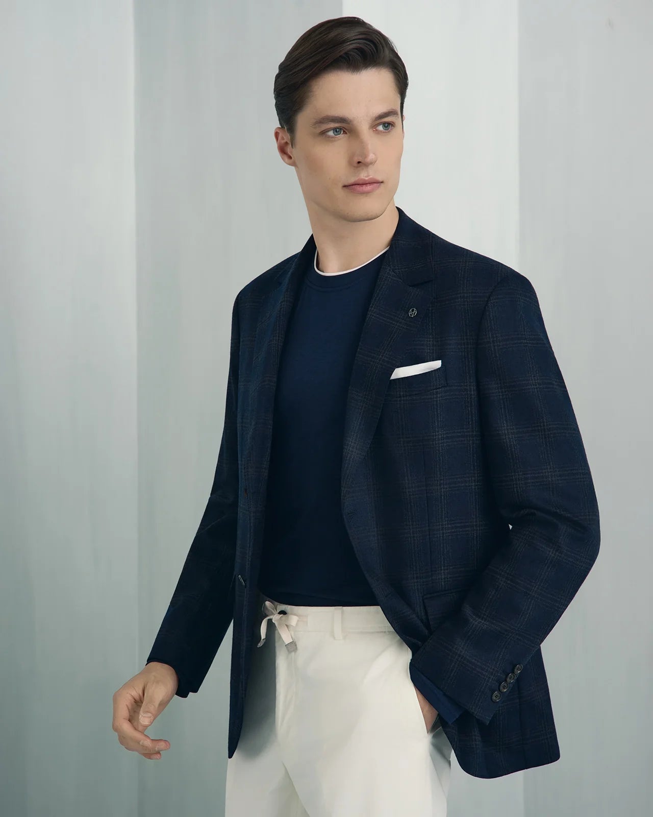 Malpensa Wool Cashmere Wide Check Jacket - Malpensa Wool Cashmere Wide Check Jacket Navy