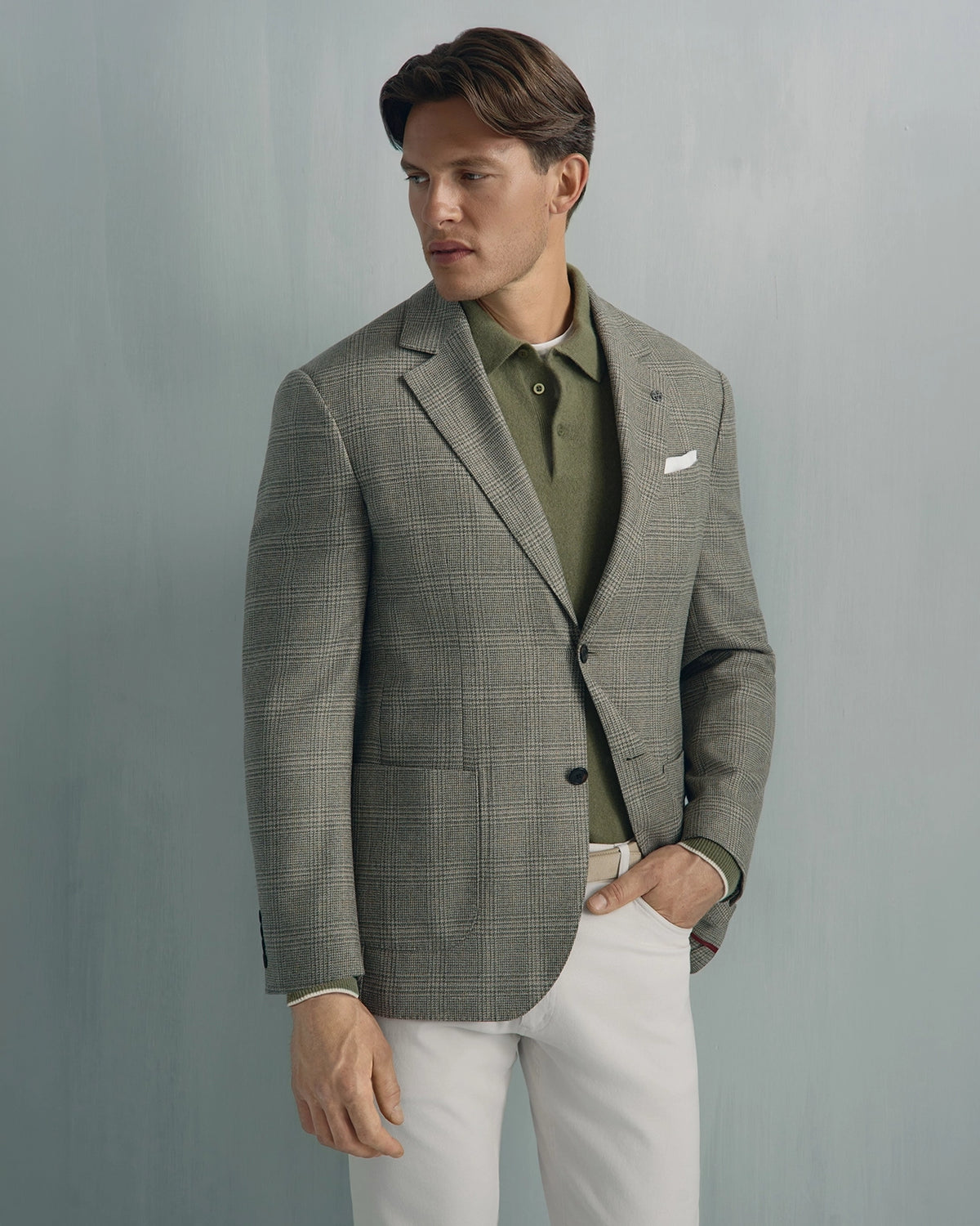 Yorkville Wool Cashmere Silk Check Jacket - Sage