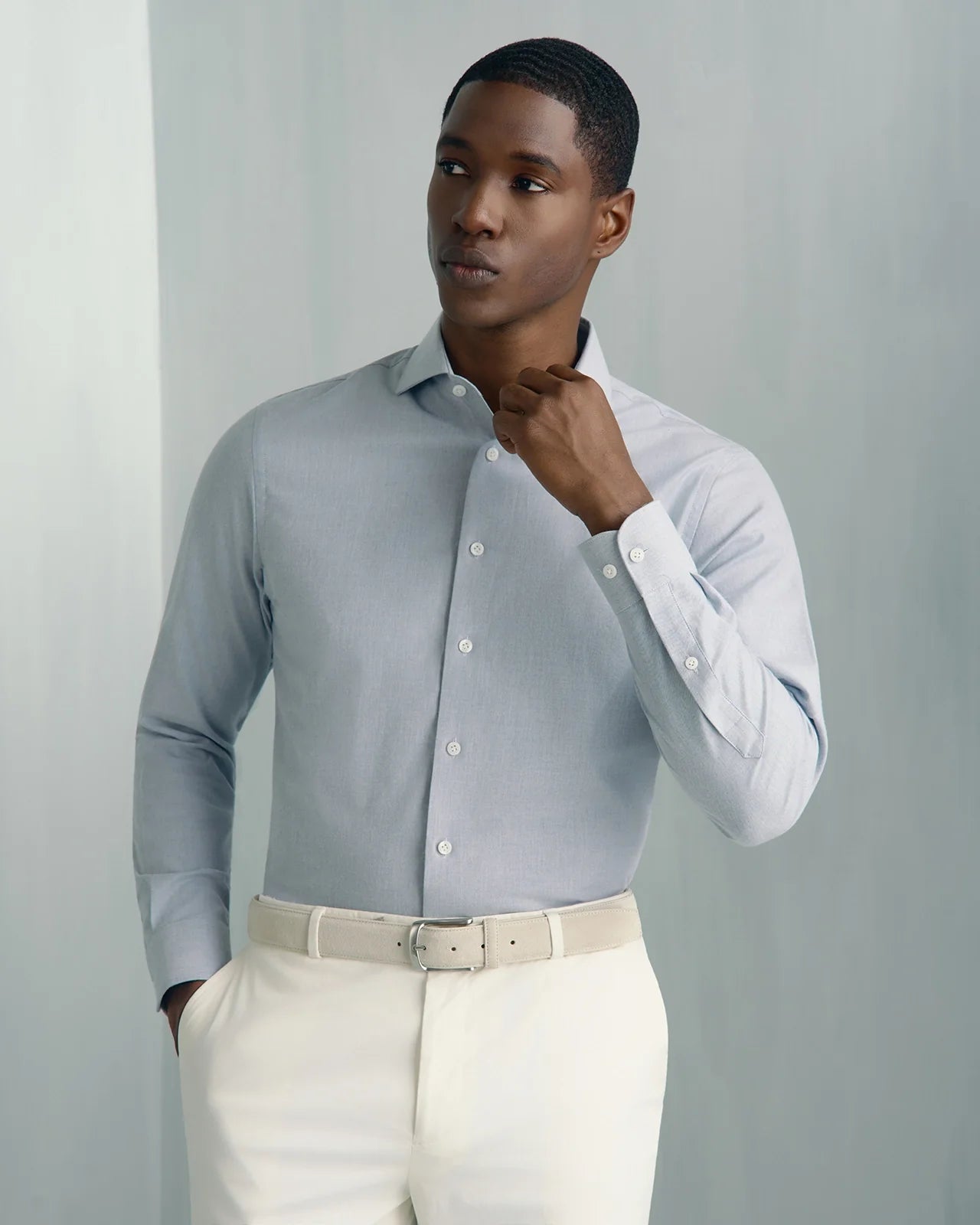 Performance Cotton Mélange Shirt - Performance Cotton Mélange Shirt Melange Blue