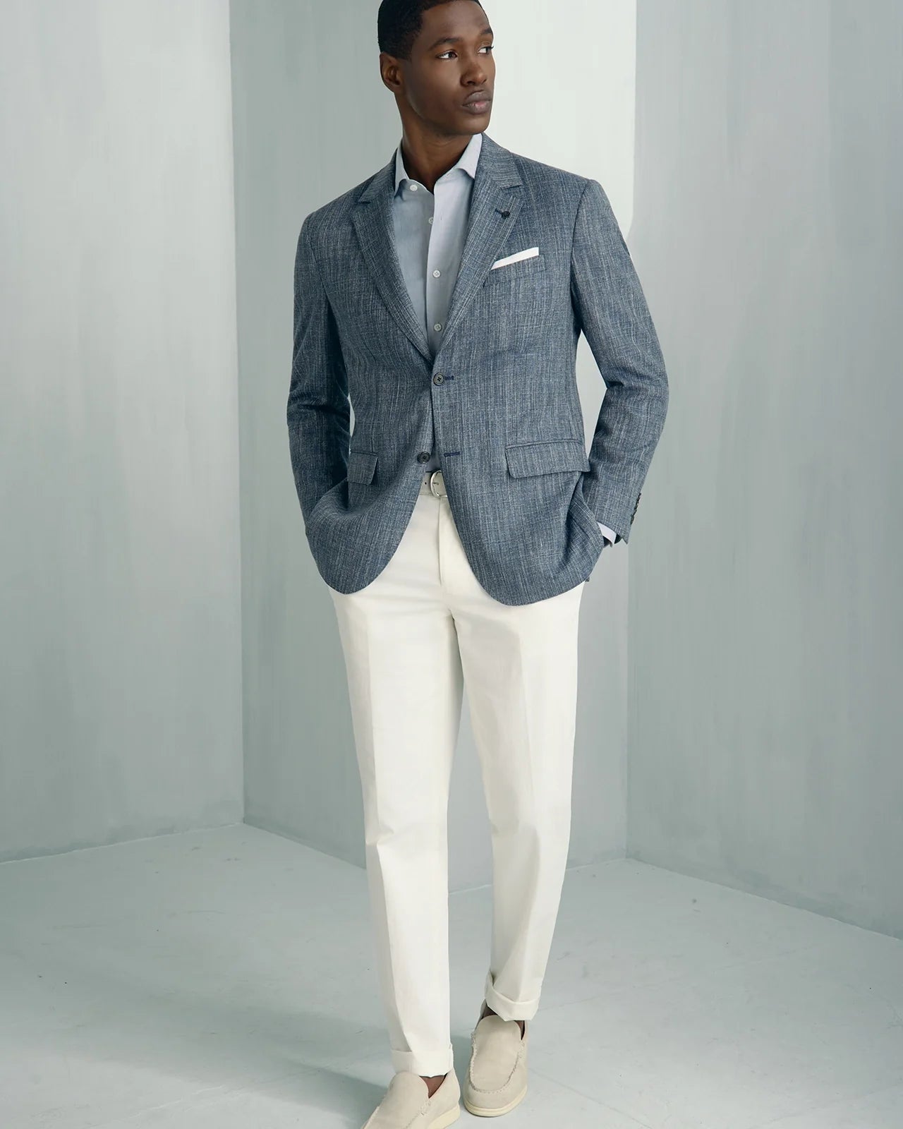 Performance Cotton Mélange Shirt - Performance Cotton Mélange Shirt Melange Blue