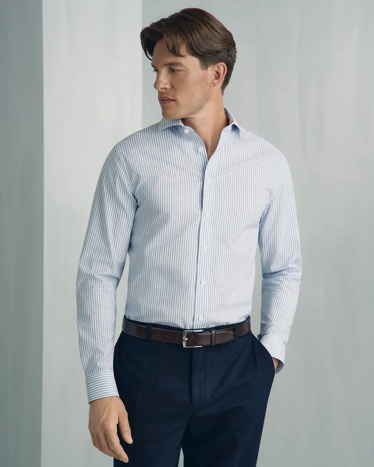 For general description, go to 'Main Product Description' region - Performance Cotton Striped Shirt - Performance Cotton Striped Shirt Light Blue Stripe