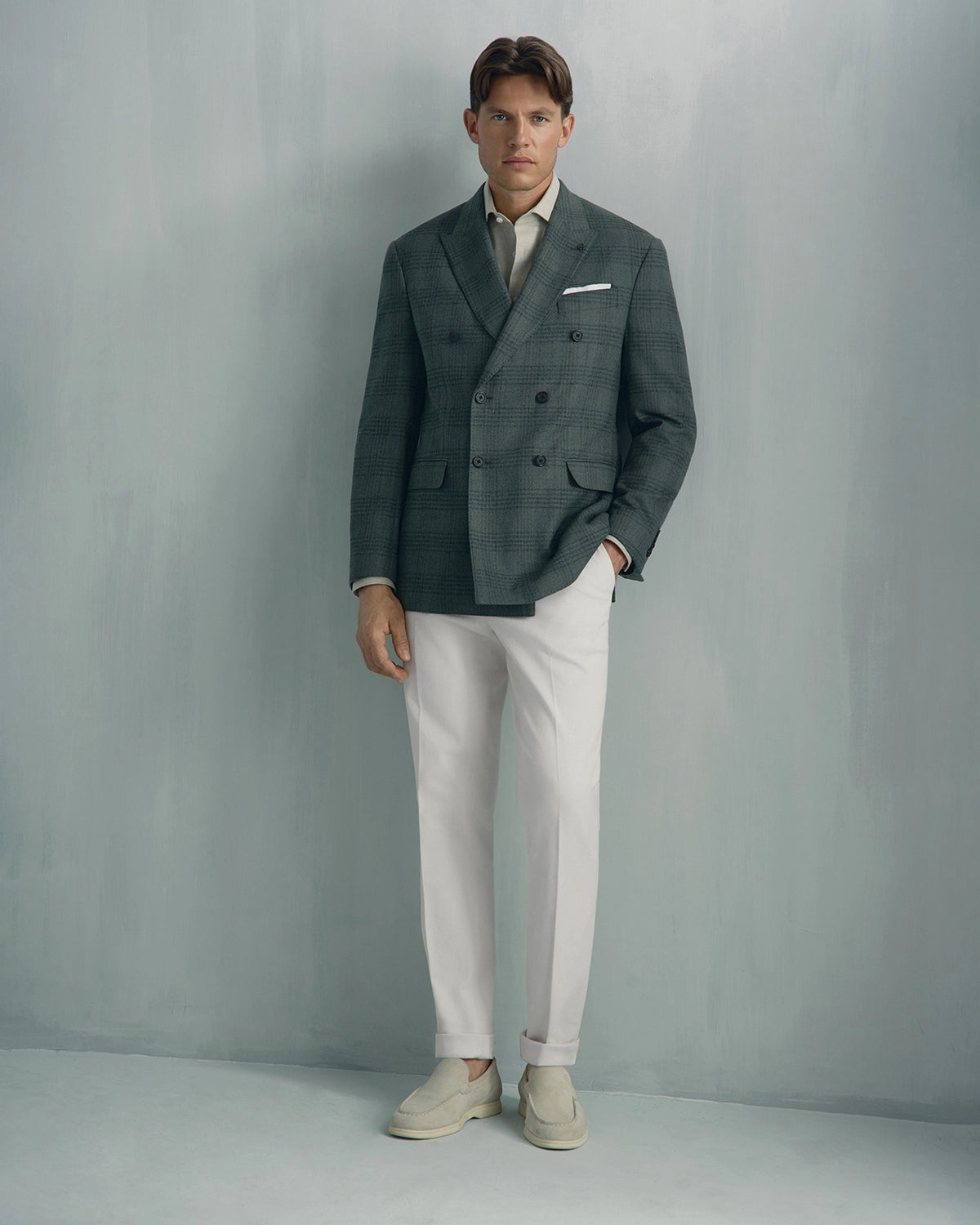Linate Saxony Wool Check Jacket - Linate Saxony Wool Check Jacket Sage