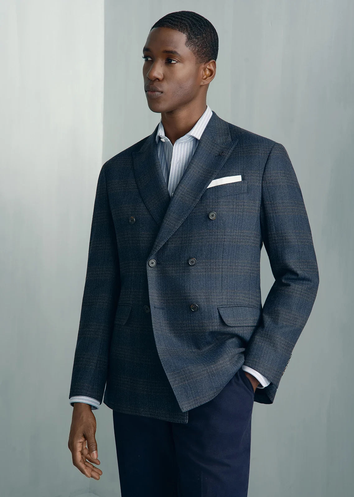 For general description, go to 'Main Product Description' region - Linate Saxony Wool Check Jacket - Linate Saxony Wool Check Jacket Navy