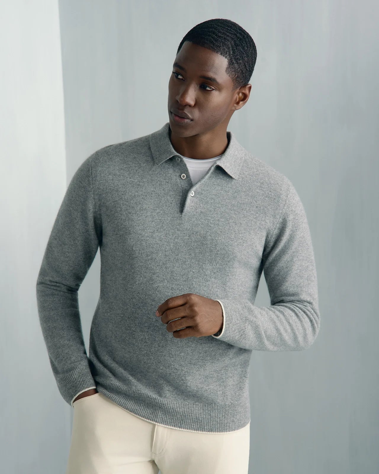For general description, go to 'Main Product Description' region - Chamonix Cashmere Long Sleeve Knit Polo - Chamonix Cashmere Long Sleeve Knit Polo Grey