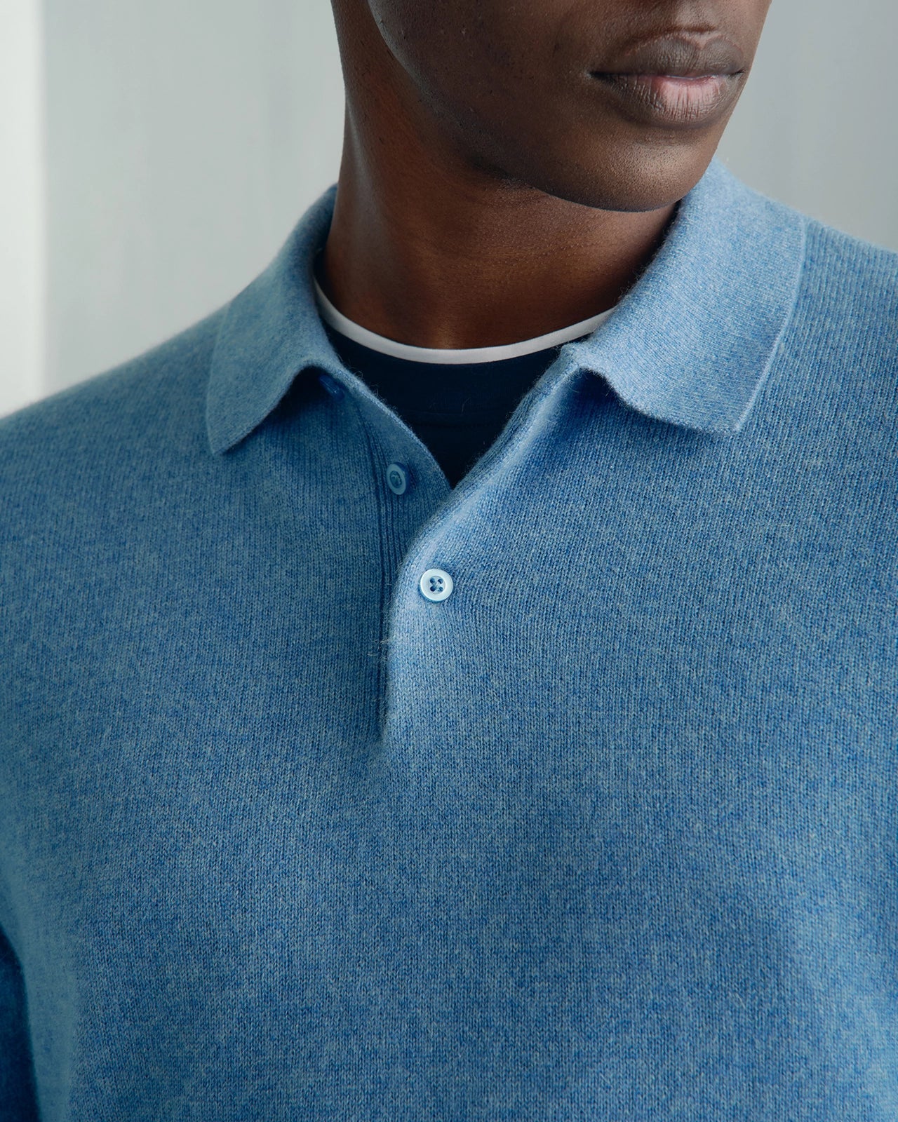 Chamonix Cashmere Long Sleeve Knit Polo - Chamonix Cashmere Long Sleeve Knit Polo Blue