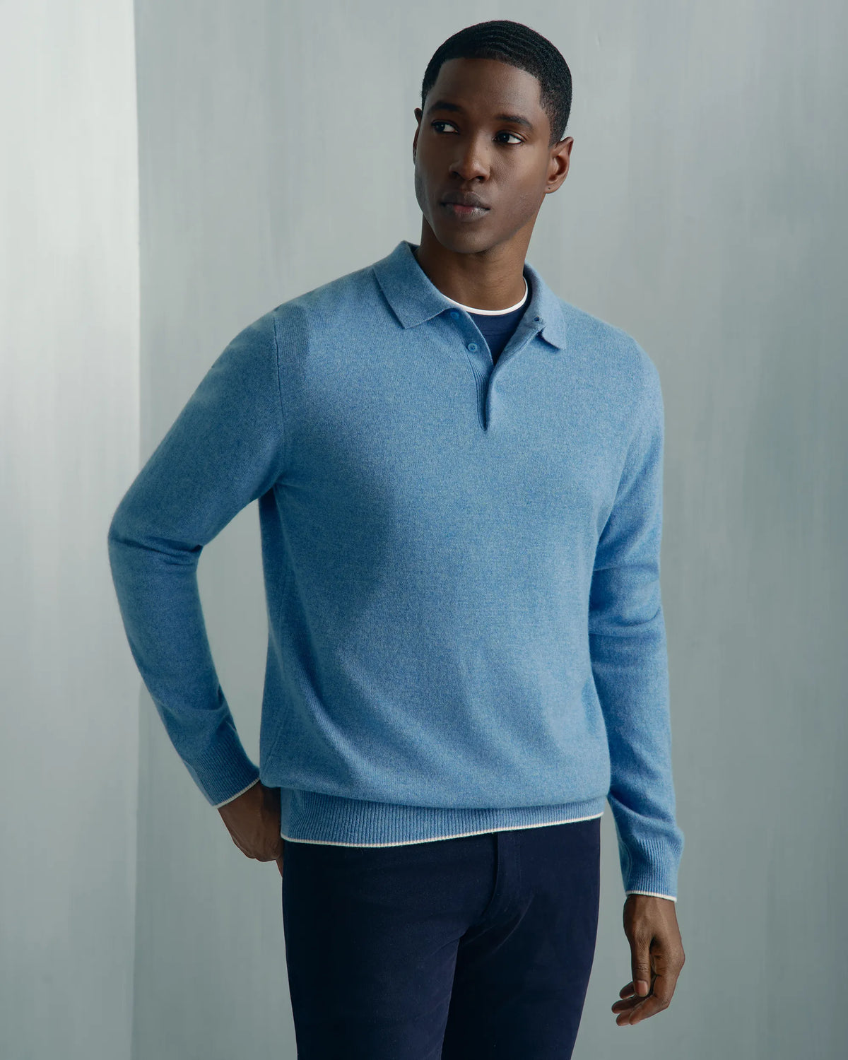 Chamonix Cashmere Long Sleeve Knit Polo - Chamonix Cashmere Long Sleeve Knit Polo Blue